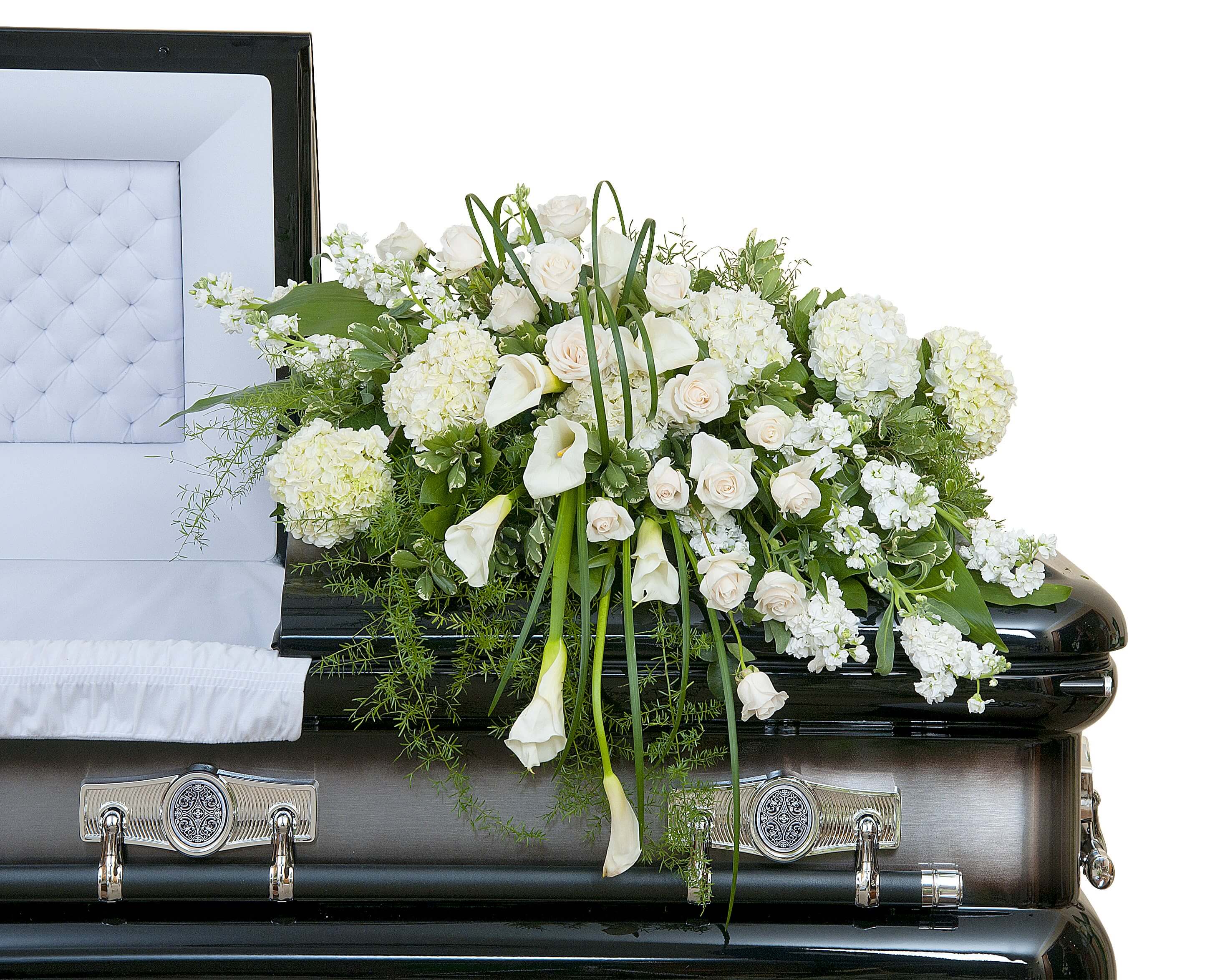 Elegant Love Casket Spray - Elegant white premium flowers in a lush casket spray.