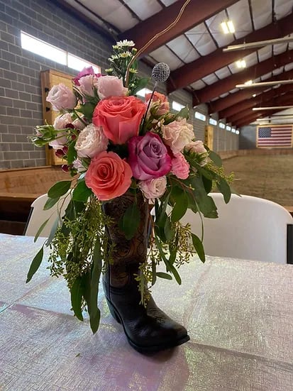 Cowboy Boot Ceramic Vase with Flowers in Thayne WY Macey Marie Floral