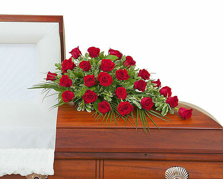 Simply Roses Standard Casket Spray - Two dozen Roses in a casket spray. Approximately 24&quot; wide 16&quot; deep As Shown : DGTMF-730