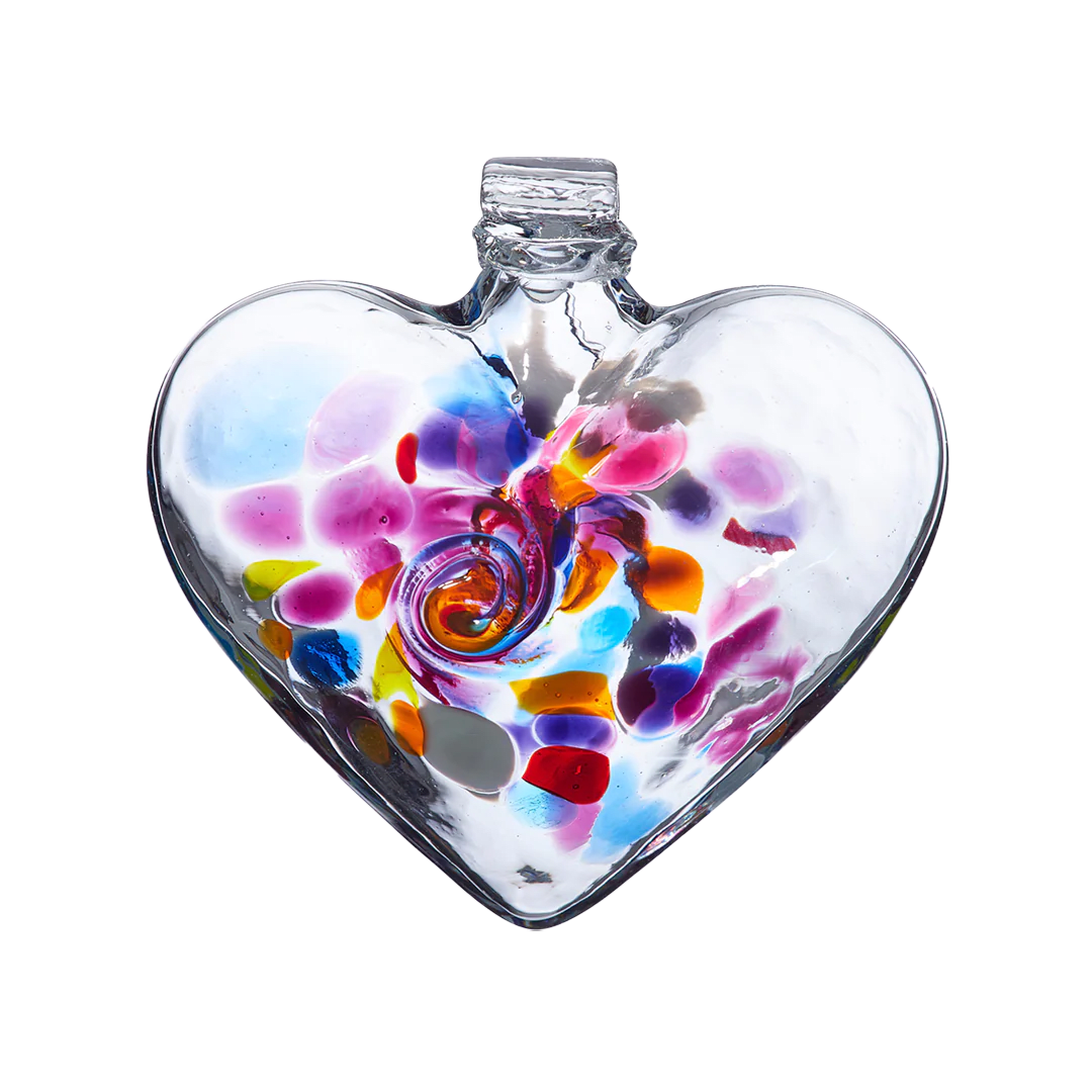Heart of Wonder- Kitras Art Glass - Our hand blown heart of glass ornament allows you to display this colorful symbol of affection in a sun-filled window. Ready to give in a gift box. Approximately 3&quot; in size.  Card reads: This heart carries the intention of wonder. May this heart awaken the childhood wonder that lies within and allow me to delight in the details and possibilities of life around me.
