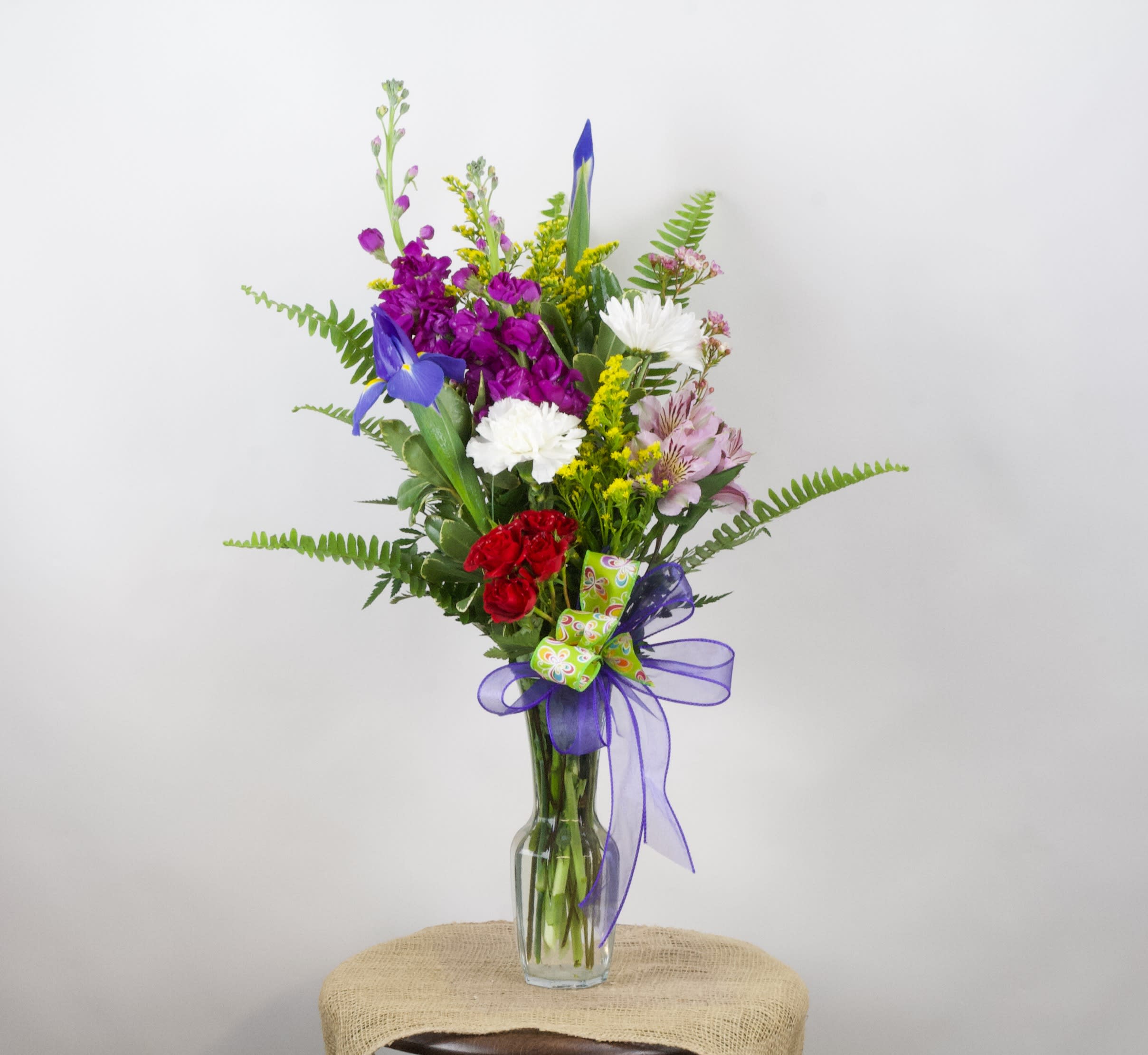 Sweet and Simple - Small vase arrangement with stock, carnations, and more.