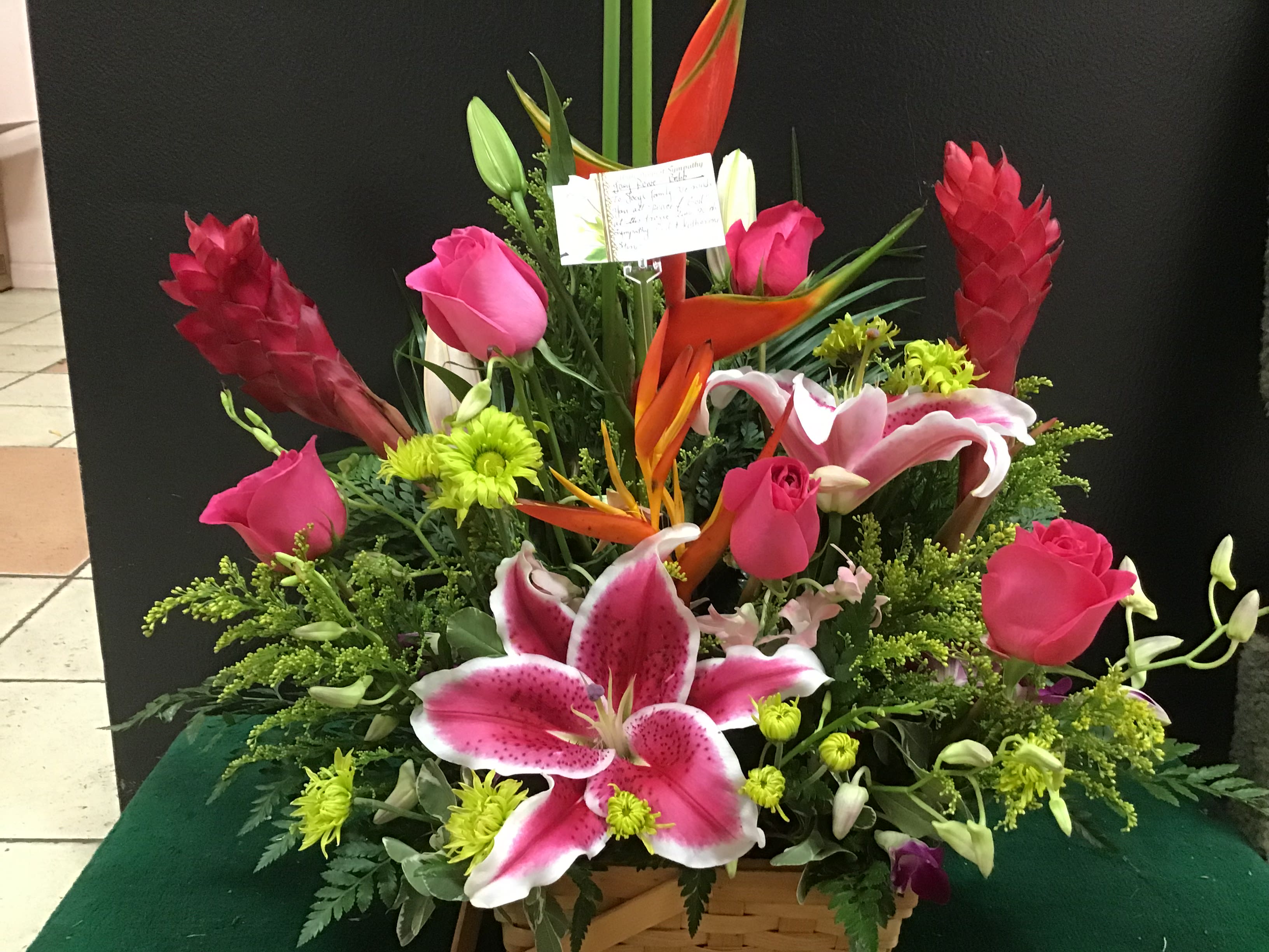 Tropical Paradise - The Tropical arrangement make with bird of paradise ,  ginger, roses lilies and  orchid