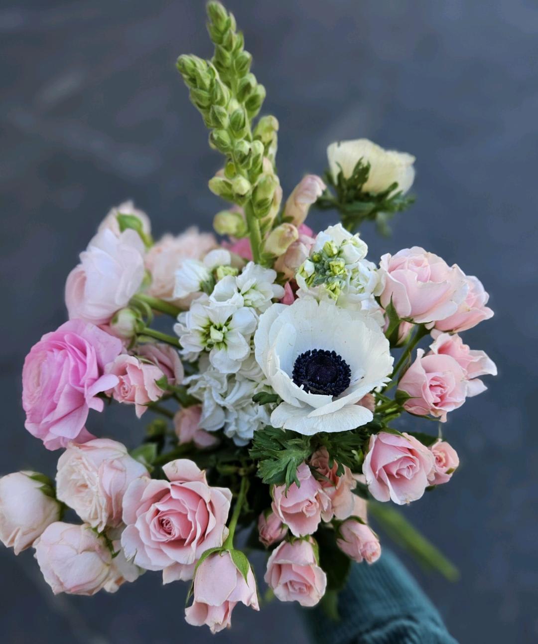 Designer's Choice Pastel Tones  - Vased designer's choice arrangement of our freshest blooms in pastel tones. NOTE!! Flowers pictured here for color example, these specific flowers won't necessarily be used in arrangement.