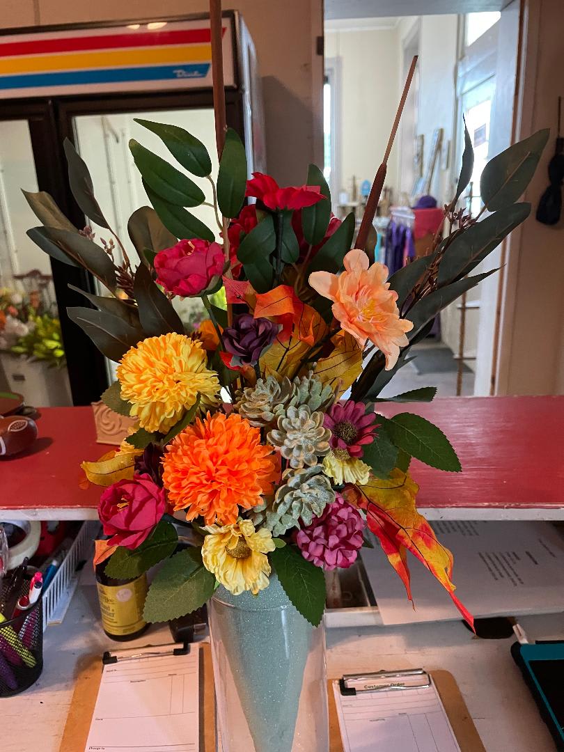 Artificial Memorial Flowers - Memorial Cone with Artificial Flowers Customers color choice.