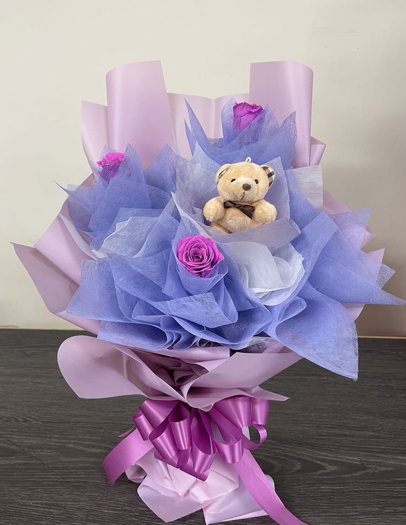 3 Wrapped Roses (Fancy)  - Roses Wrapped and Arranged in Vase. Can be made in any color and wrapping. 