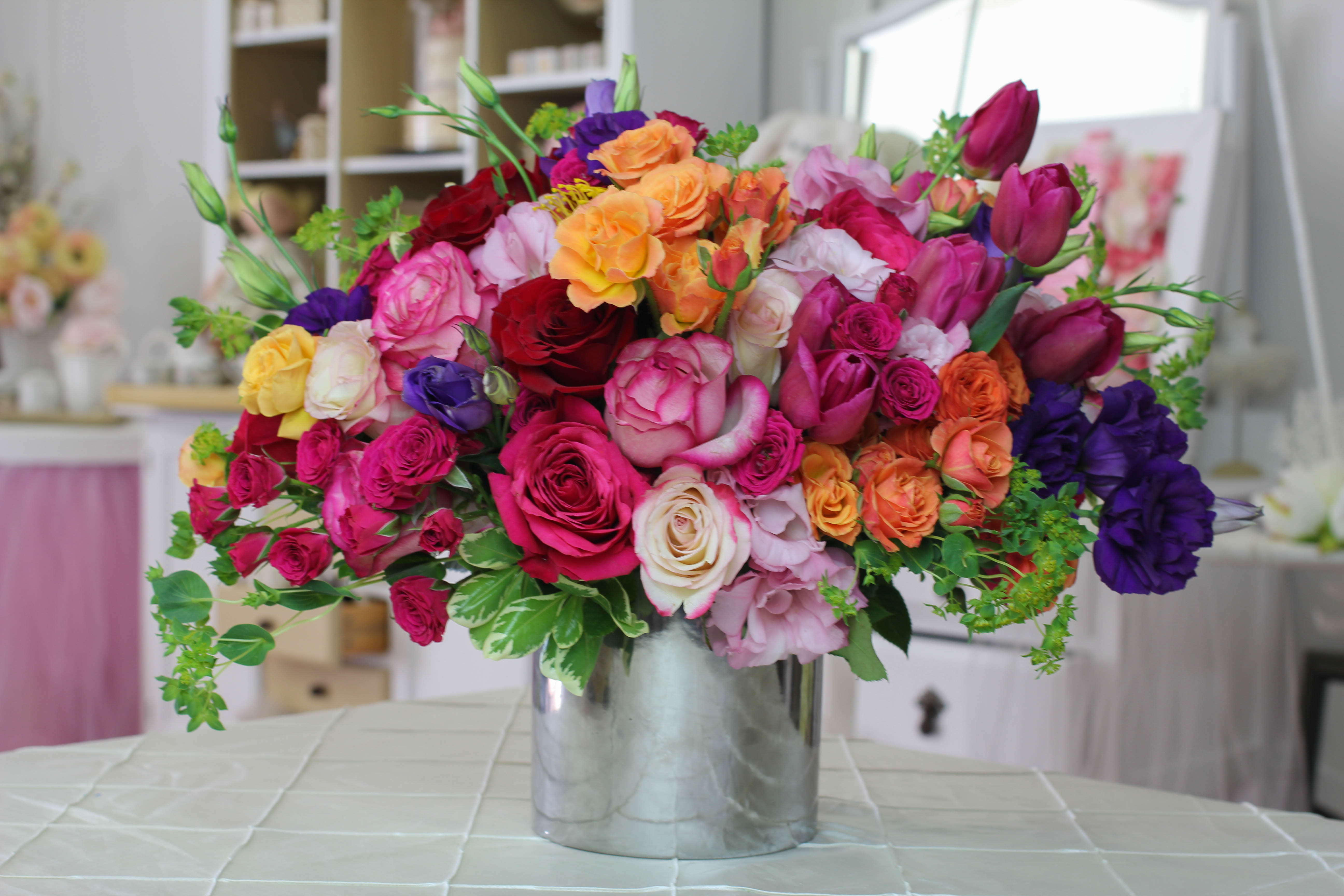 Endless colors - Mix of vibrant fun colors! Fresh blooms are hand crafted to perfection with this spring inspiring quality bouquet. our florist uses the freshest combination of roses, hydrangeas and tulips with gorgeous greenery to give this arrangement life. It is the perfect sentiment for any occasion and it is sure to brighten someone's day.