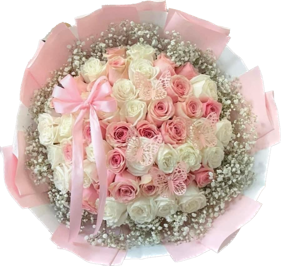 Pink and White Pink and White - Pink and white rose hand wrapped with wrapping paper