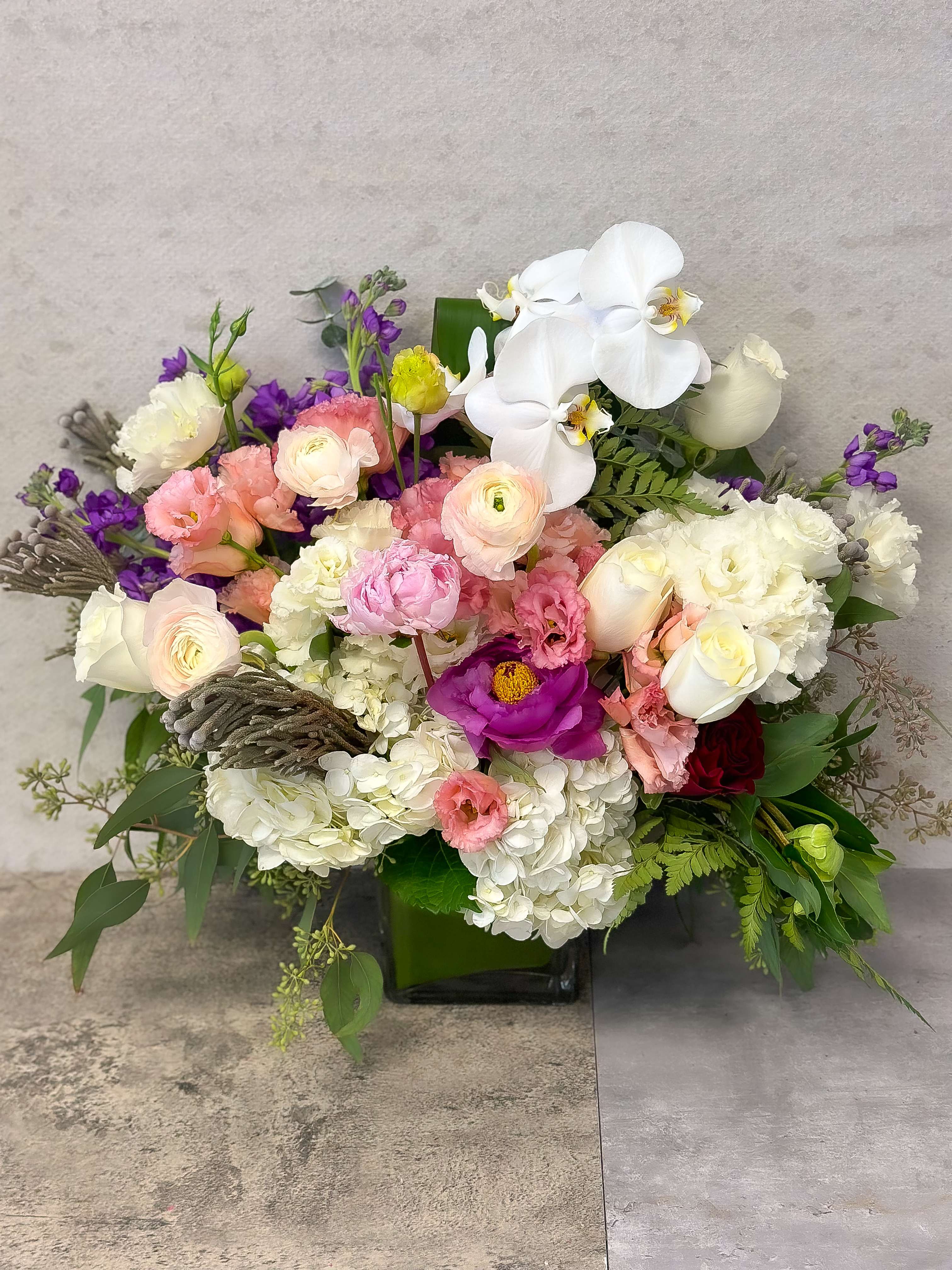White and Pink Flowers - Standard - Your order will be arranged approximately as shown on our website