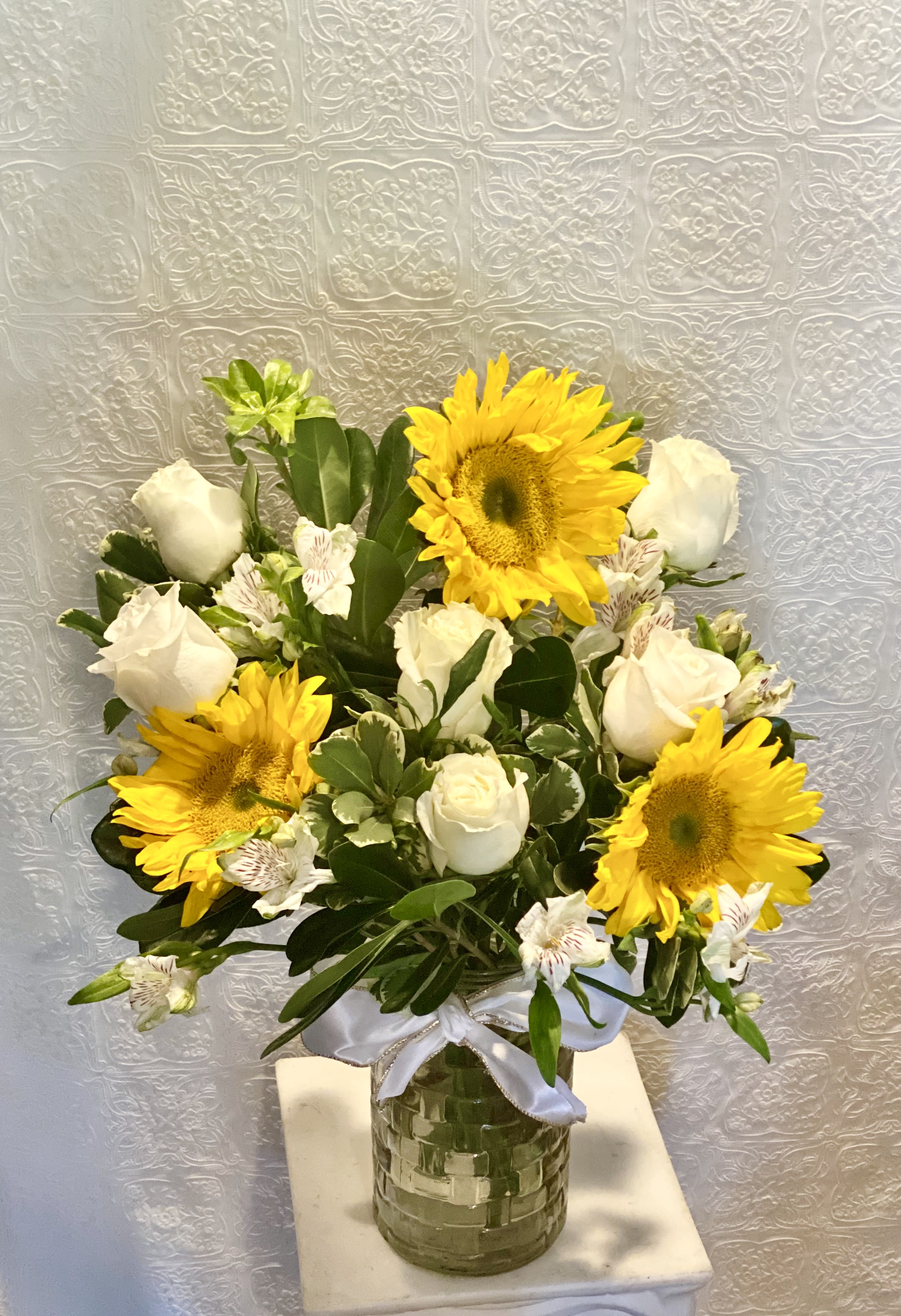 White Roses Sunflower Mix Bouquet in Placentia CA Orchids