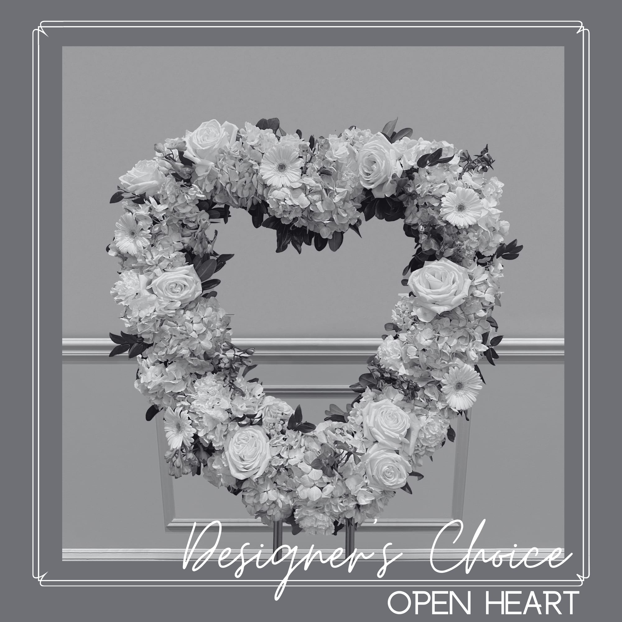 Open Heart - Designer's Choice - Our designers will create a beautiful funeral heart to display on an easel which that would be appropriate a wake, memorial service or church setting.