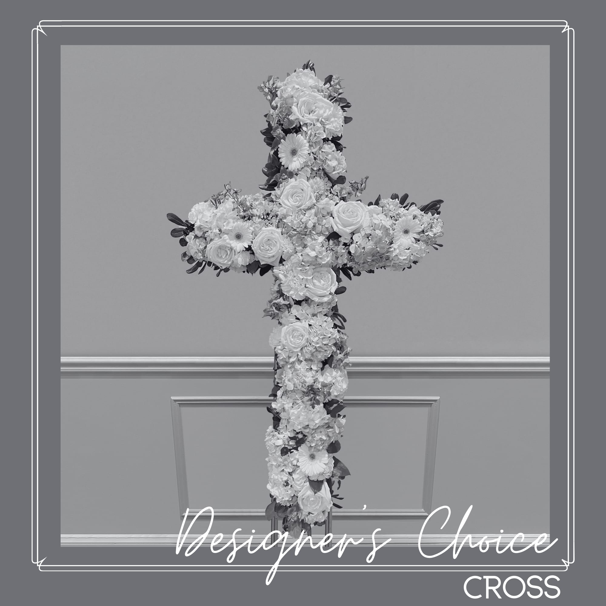 Cross - Designer's Choice - Our designers will create a beautiful funeral cross to display on an easel which that would be appropriate a wake, memorial service or church setting.