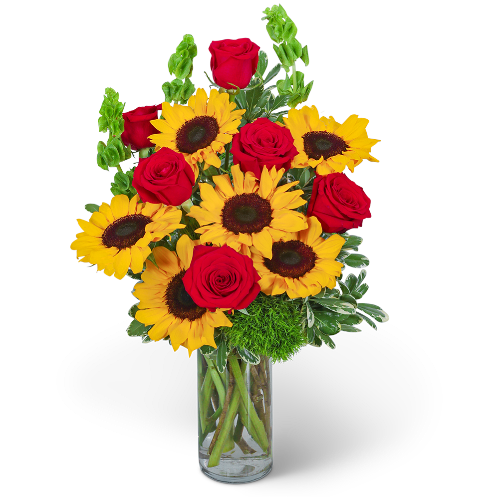 Sunny Love - Sunny Love is a delightful flower design that blends the elegance of roses, the cheerfulness of sunflowers, and an assortment of lush foliage. This captivating arrangement is the perfect gift for any occasion or a delightful addition to brighten your home with a sunny touch. With our local flower delivery services, your heartfelt sentiments will be delivered with care and punctuality.