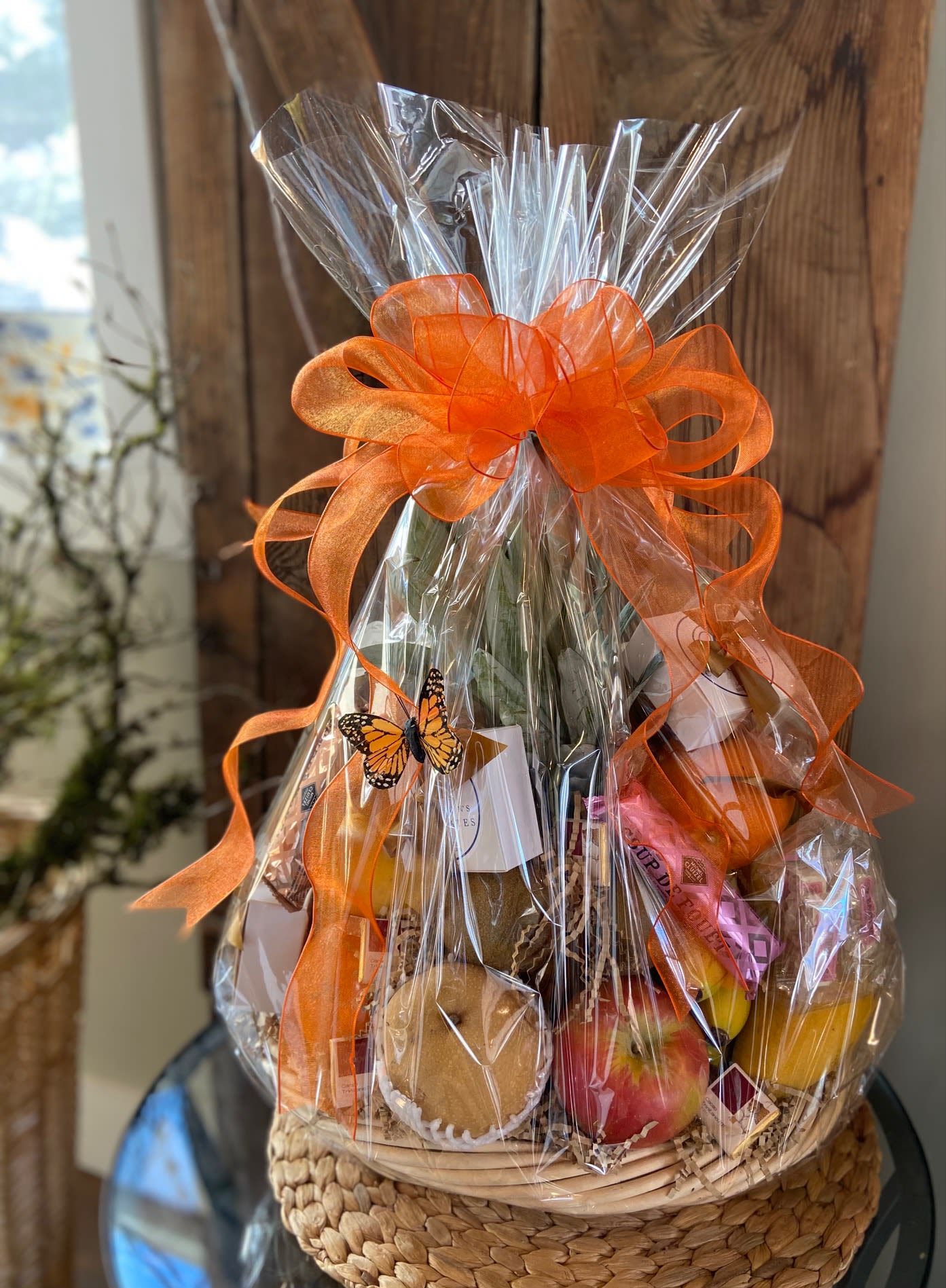 Fruit and Gourmet Basket Fruit and Gourmet Basket - Assortment of Seasonal Fruit and Local Gourmet Items Tastefully Wrapped for the Occasion.