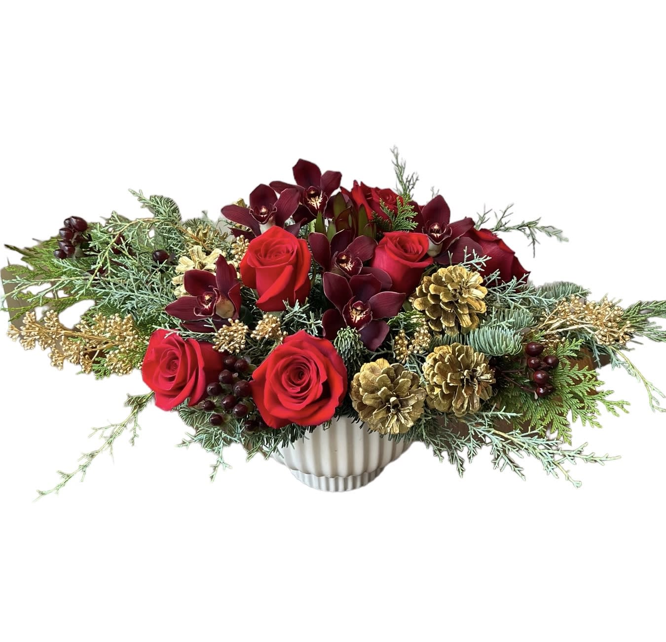 Red & Gold Centerpiece by Wagner Floral Designs