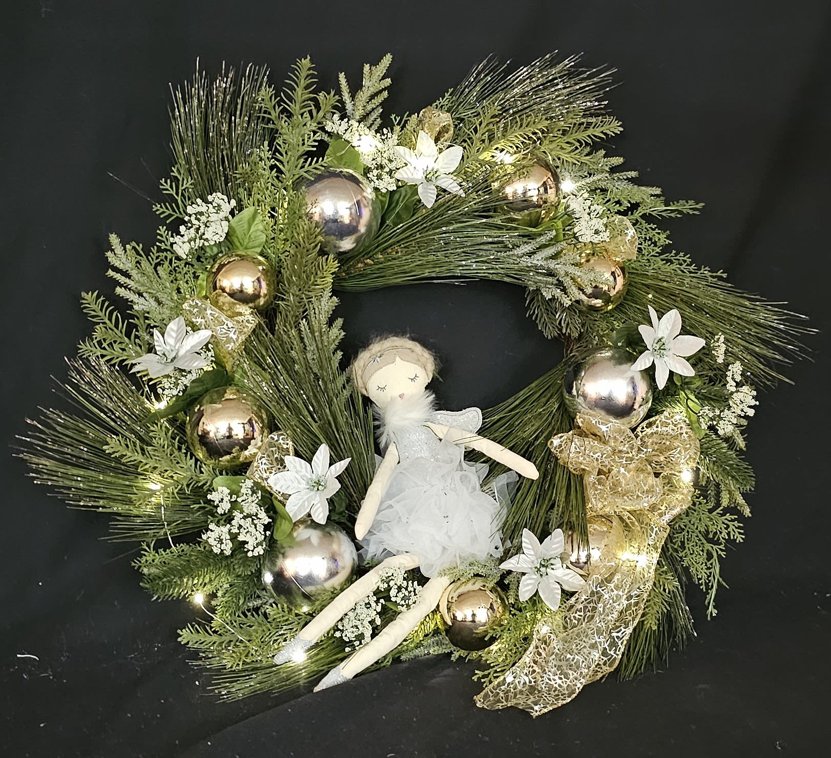 Fairy Dancer wreath - Seasonal wreath with dancing fairly with silver highlights