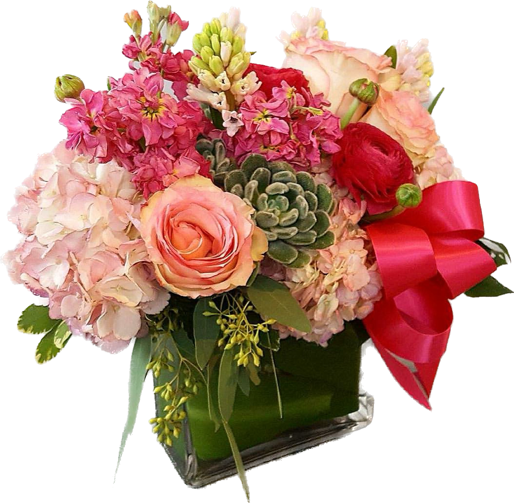 Pink surprise  - An arrangement with pink and red rose arranged with assorted flowers to surprise that special person you most love. 