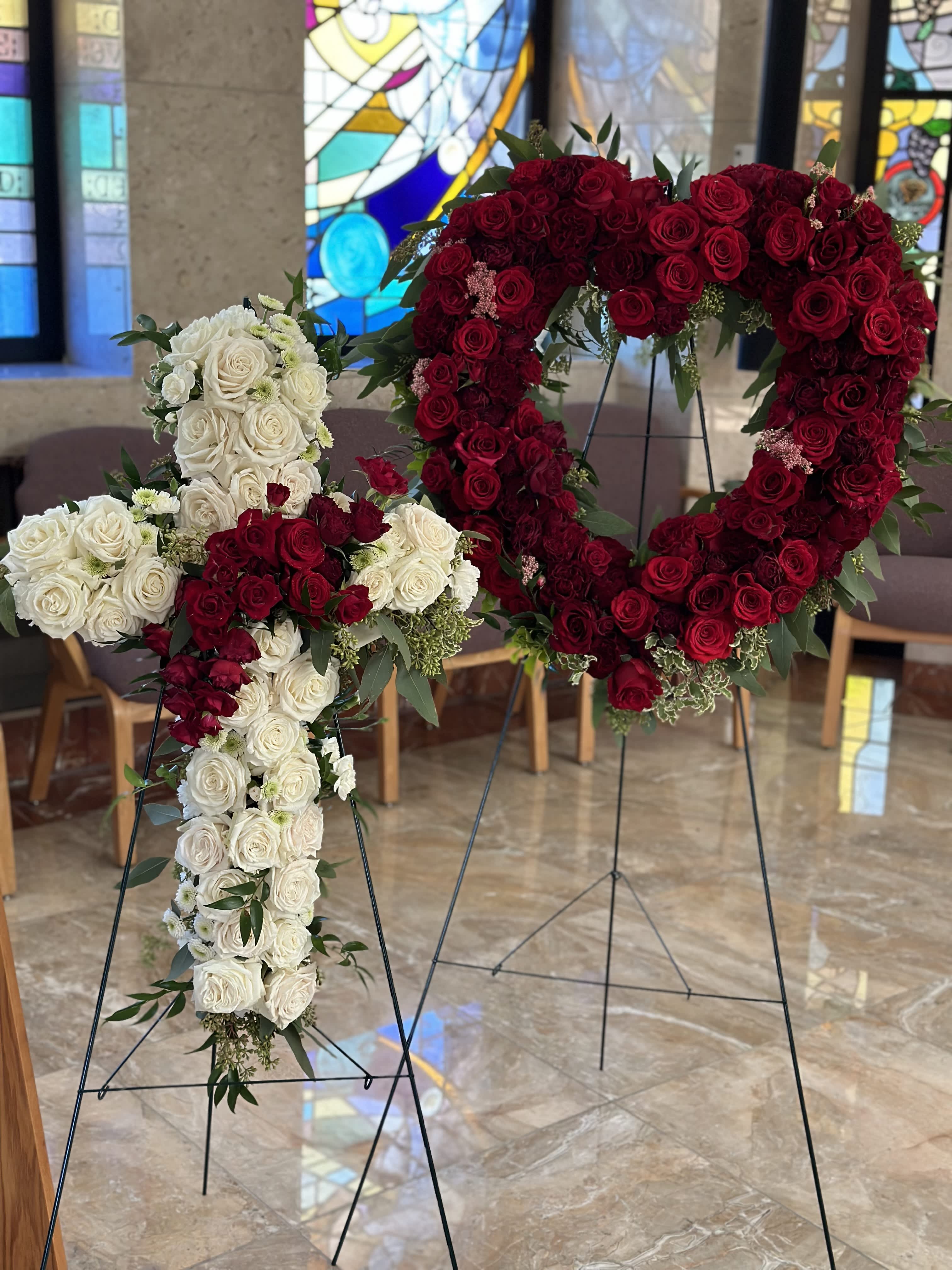 Tribute Wreath and Heart Wreath Tribute Wreath and Heart Wreath - These tribute wreaths are the perfect way to express your love for your lost loved one. We will use a variety of roses and greenery in your chosen colors.