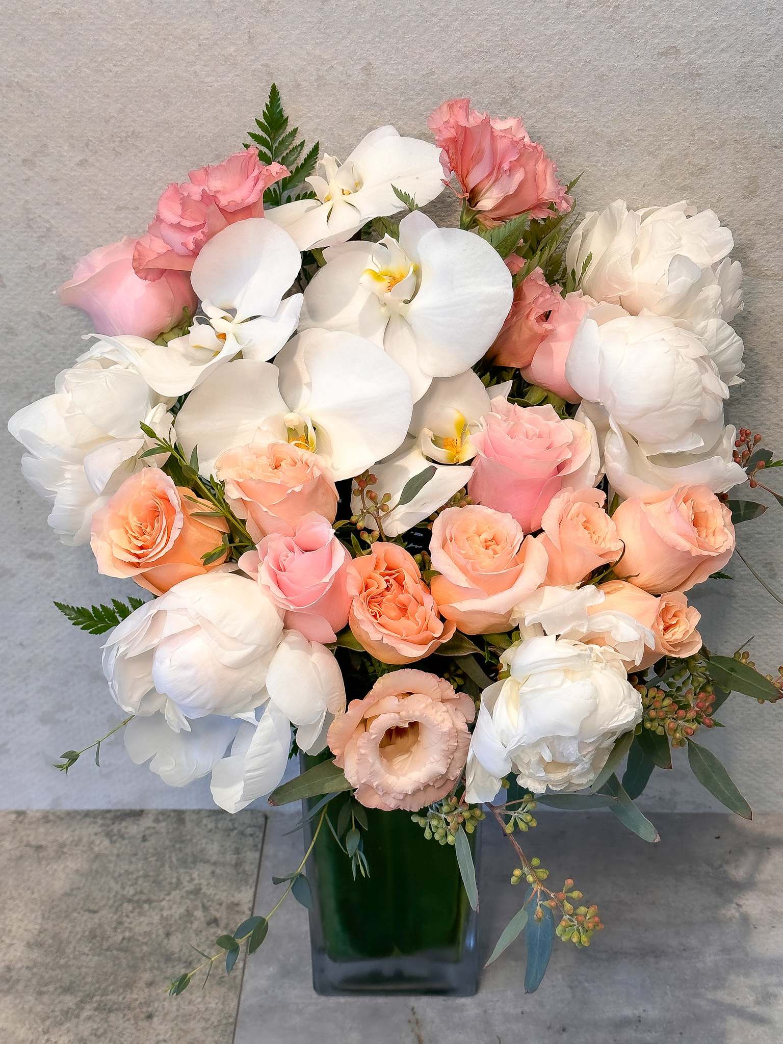 White Peonies Orchids - Standard - Your order will be arranged approximately as shown on our website
