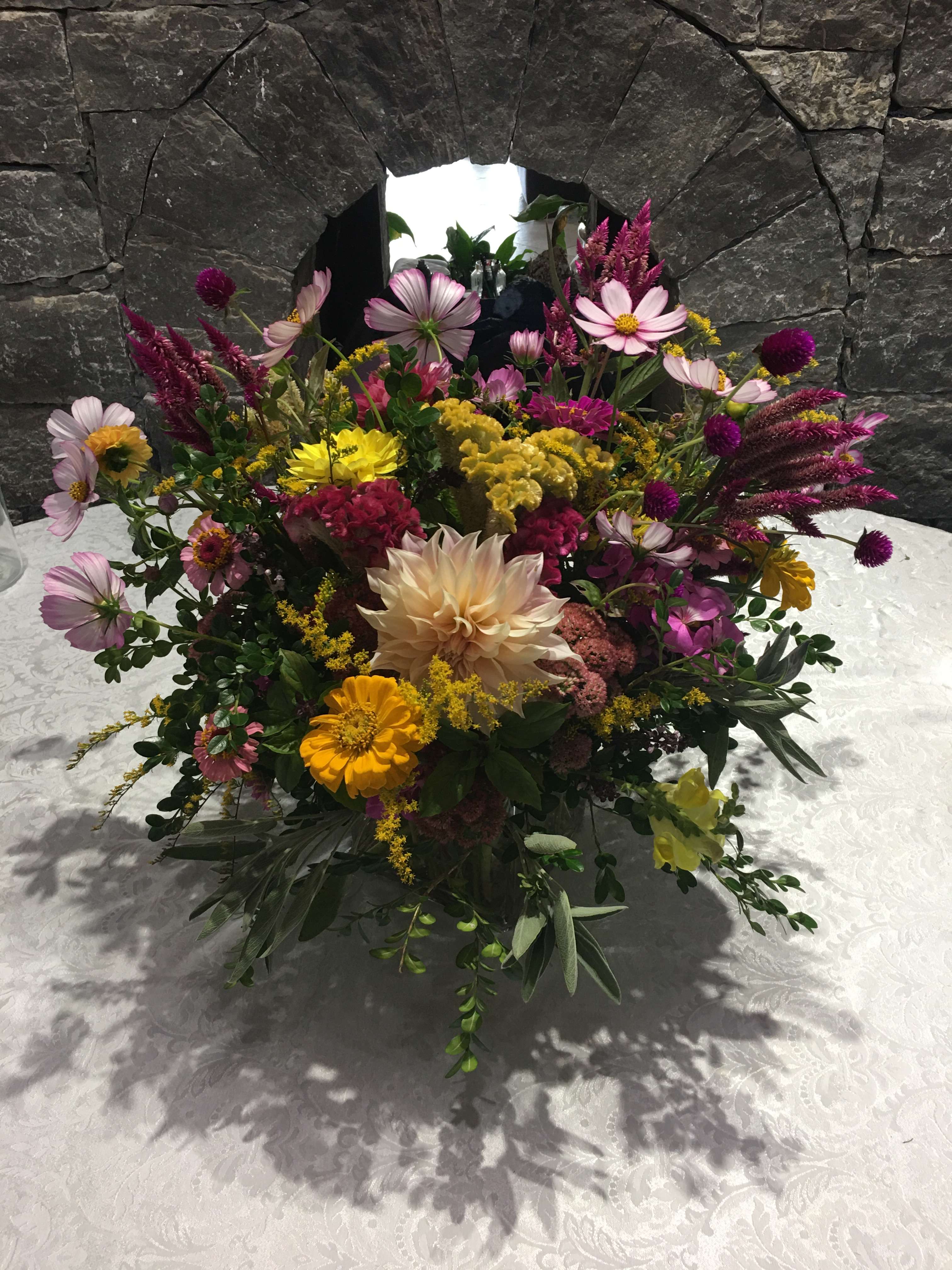 Farmer's cut - Mixed seasonal blooms of locally grown dahlias, sunflowers, celosia and zinnias