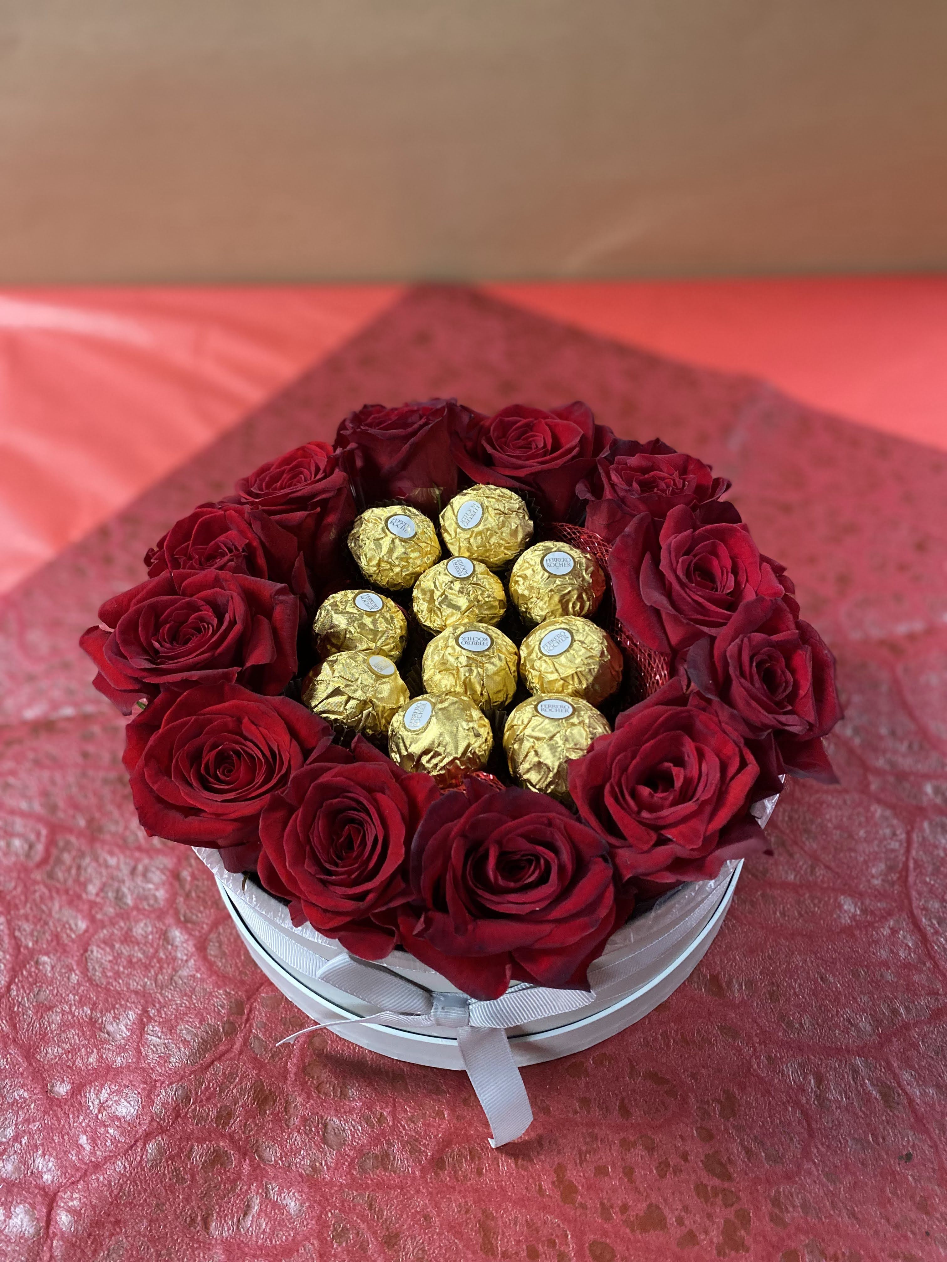 Roses and Chocolate - A custom box with red roses and premium chocolate