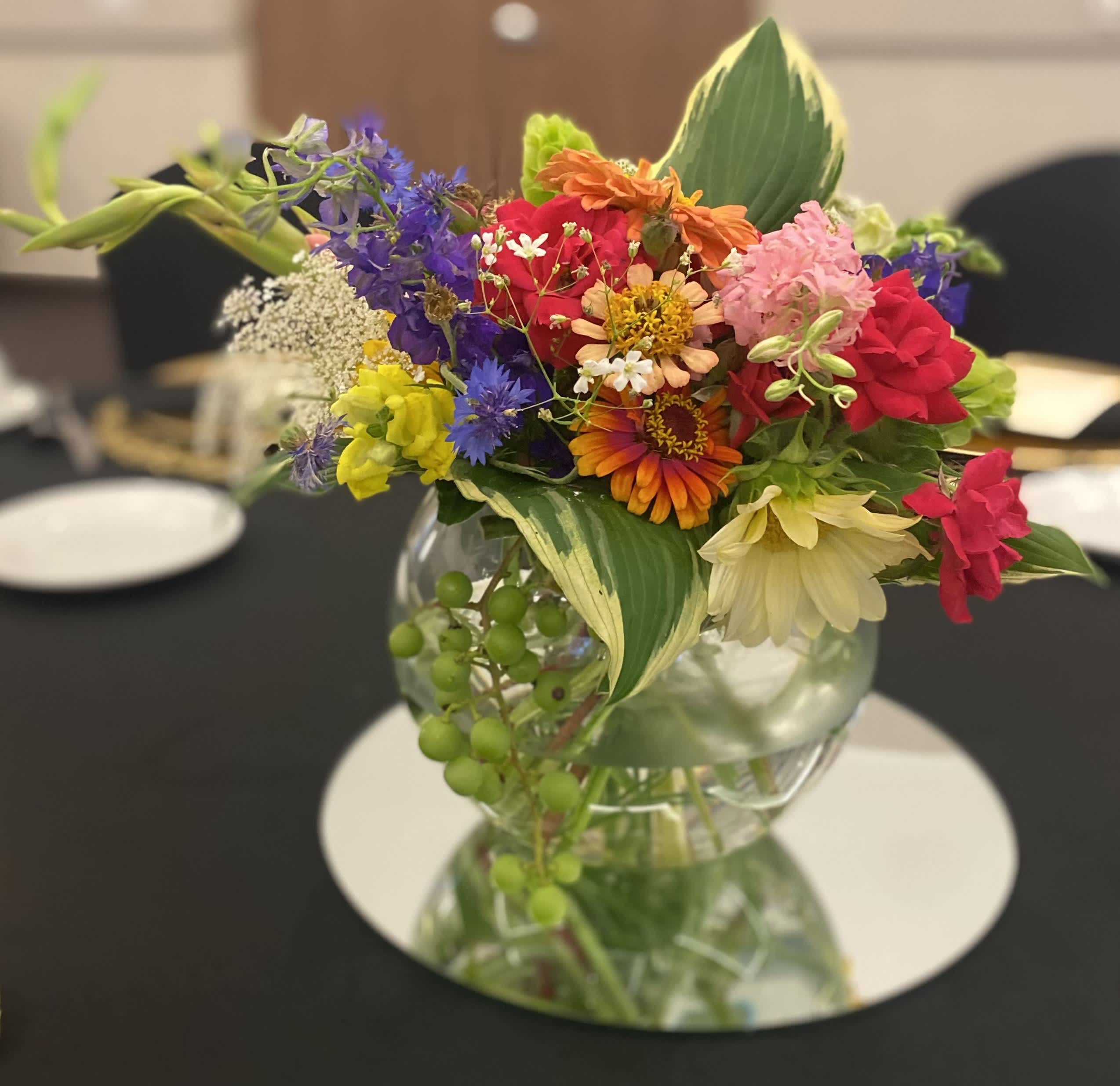 Glad tidings - Gladiolas, bells of Ireland, Zinnias and other seasonal blooms.