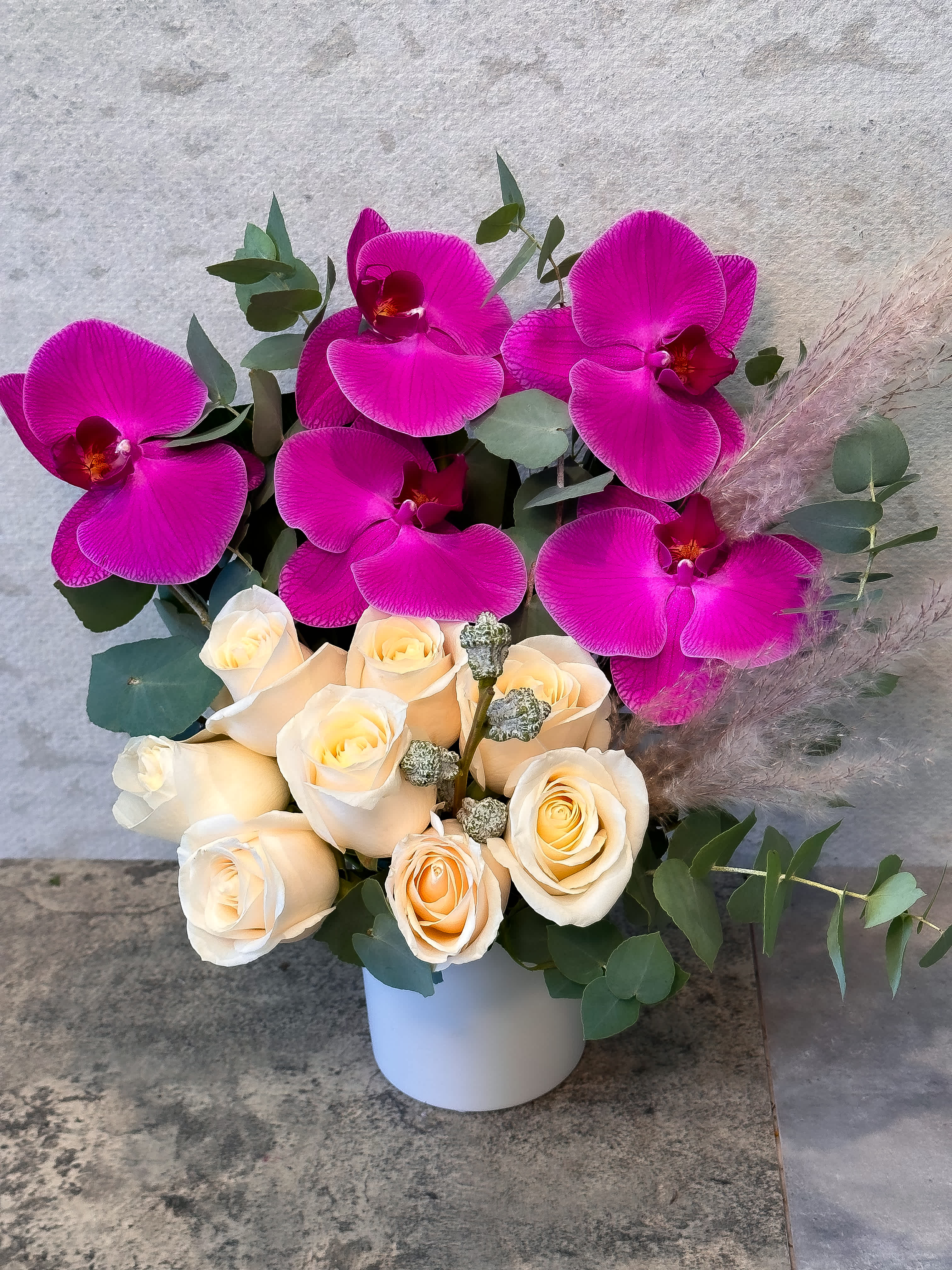 Orchids and Roses in Vase - Standard - Your order will be arranged approximately as shown on our website.