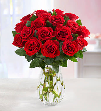 Red Roses, 18 Stems Red Roses, 18 Stems - Bouquet of 18 red roses in clear vase.