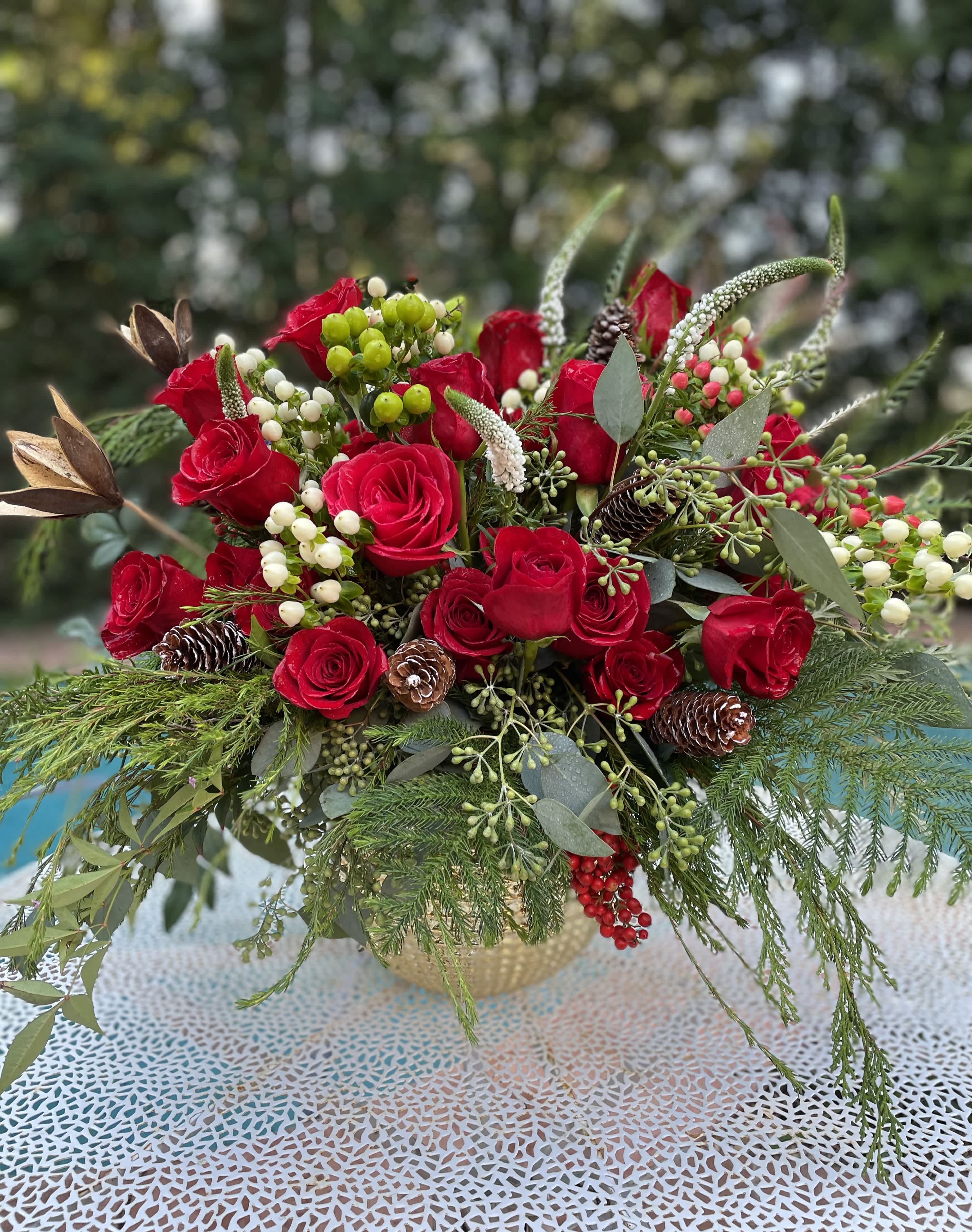 Red roses for Christmas by Vespera Floral Studio