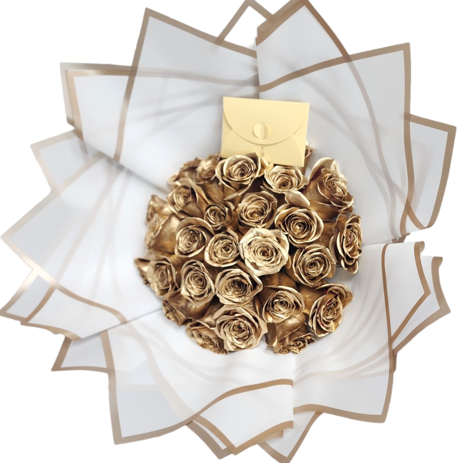 Luxury Ramo Buchon Gold Roses 25 in white