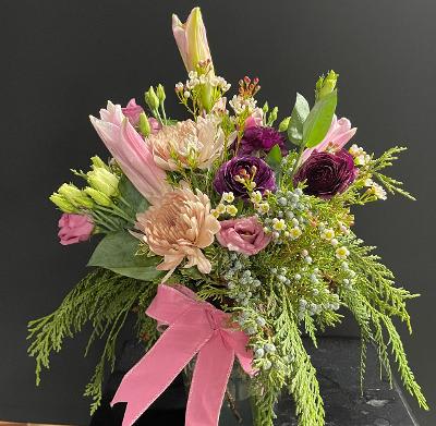 Something Pretty - Just a sweet bouquet in a vase.  Full of lush blooms with a soft color palette. Florals will be similar look and overall theme of this photo.   Substitutions of equal or greater value will be made based on availability and what is in season.  