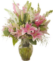  Aromatic Style - These brilliant blossoms exude vibrance and beauty. Sweet smelling and accented with verdurous greens, this medley of flowers is a classic gift for someone special. Pink and white is a match made in heaven always right for any occasion!