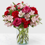 Your Precious B55 - Mini Carns, Roses, Alstro, Carns. Vase with greens. 