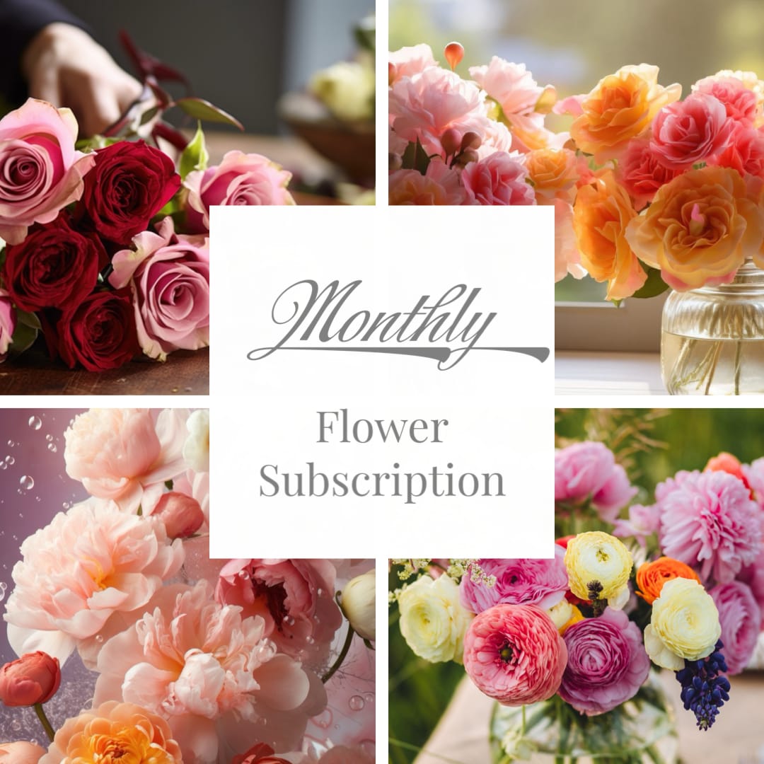 Monthly Flower Subscription -  A designer choice vase arrangement of your selected value ($60, $75 or $100) will be delivered each month for 4 months. A beautiful mix of seasonal flowers. Deliveries go out starting the day you choose and then each month from there. The perfect gift for the person who has everything!