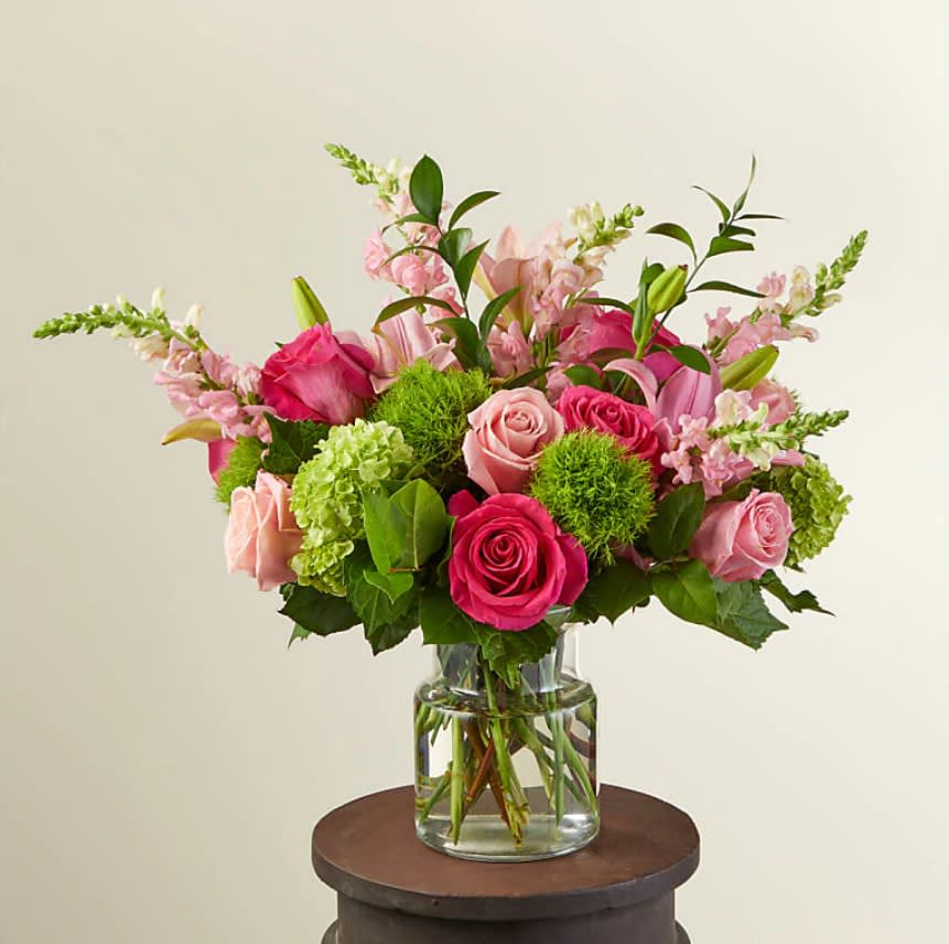 Once Upon A Time Bouquet - Create your own fairytale by gifting the whimsical Once Upon A Time Bouquet. The pink snapdragons and colorful classic roses make an enchanting arrangement that will surprise mom on her special day.