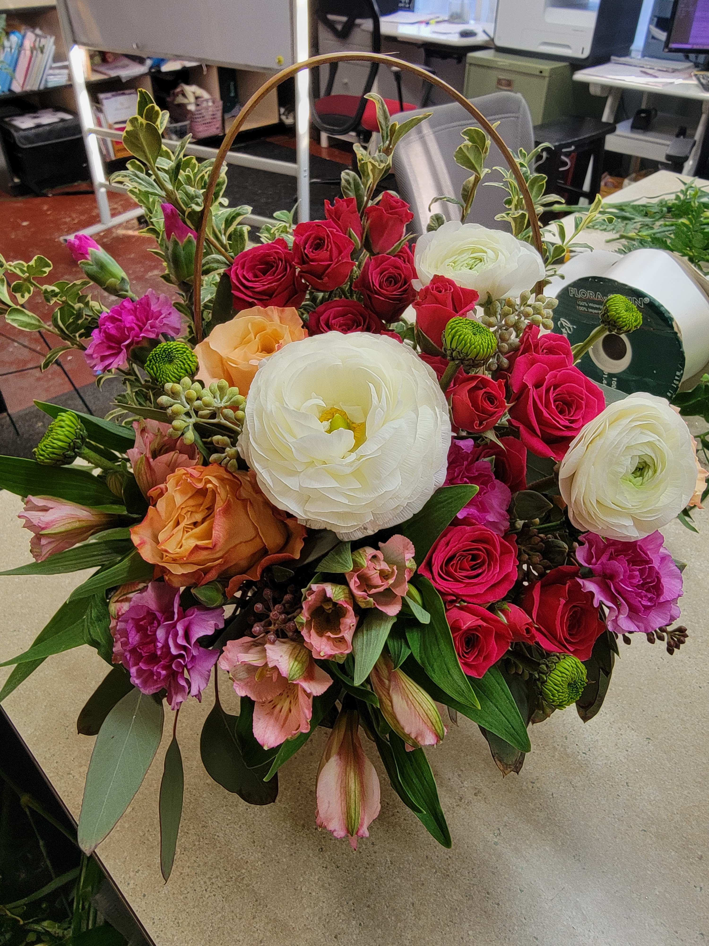 Fairest of All  - Light roses, hot pink roses and gorgeous pink alstromeria and more are delivered in a charming ivy handled woven basket. The perfect arrangement for any occasion to show you care.