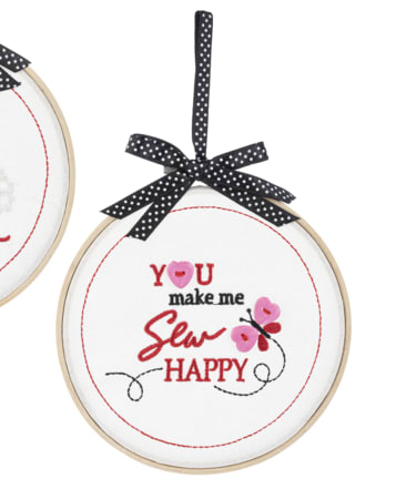 Sew in Love, You Make Me Sew Happy - Sew in Love - Embroidered Hanging Plaque Dimensions: 61/4&quot; W. x 65/8&quot; H.