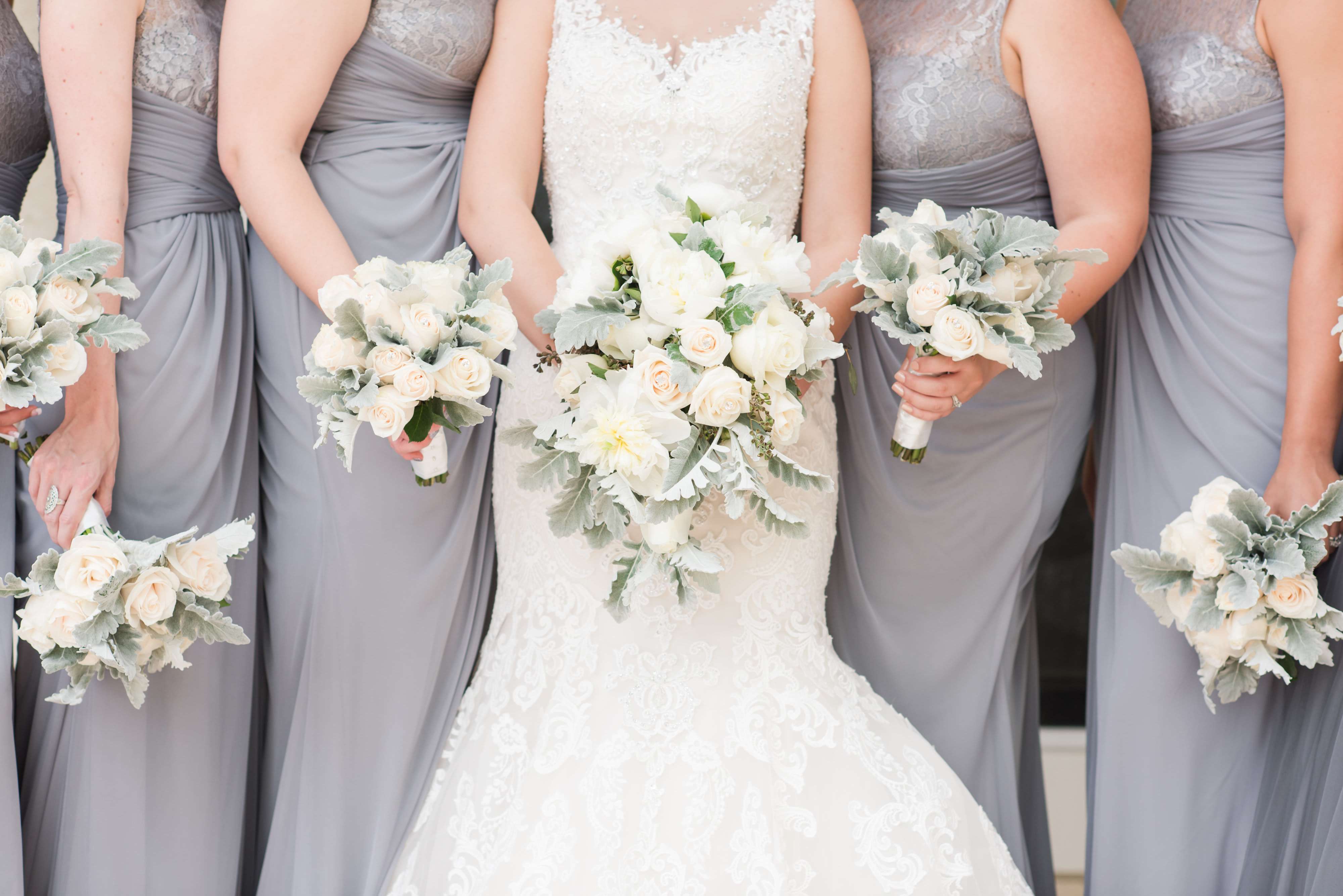 Aspen Wedding Collection Package (Please allow 3 business days for pick up) - Designed after the snow covered peaks of the rookies this bouquet of white flowers and dusty miller greens is perfect for any wedding.  NOTE Please allow 3 business days for pick up. A Moment maker will call you to confirm pick up date and time in 24 hours!