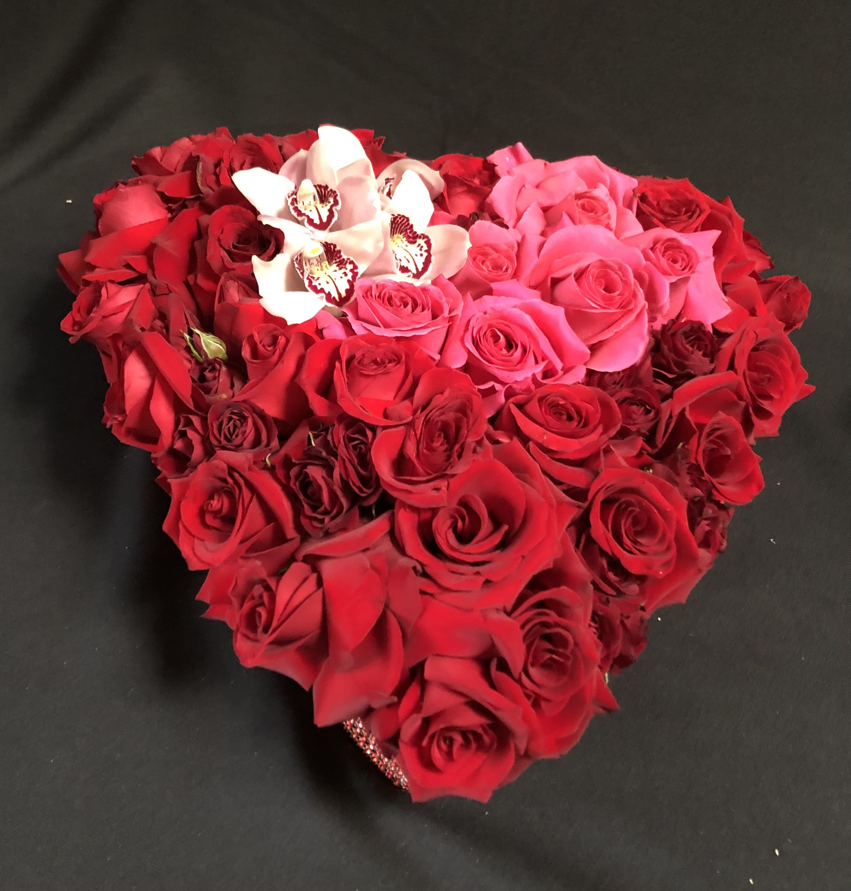 I heart you #VALl2 - Heart shape Box. About 30 or more red and pink roses with touch of Orchids 