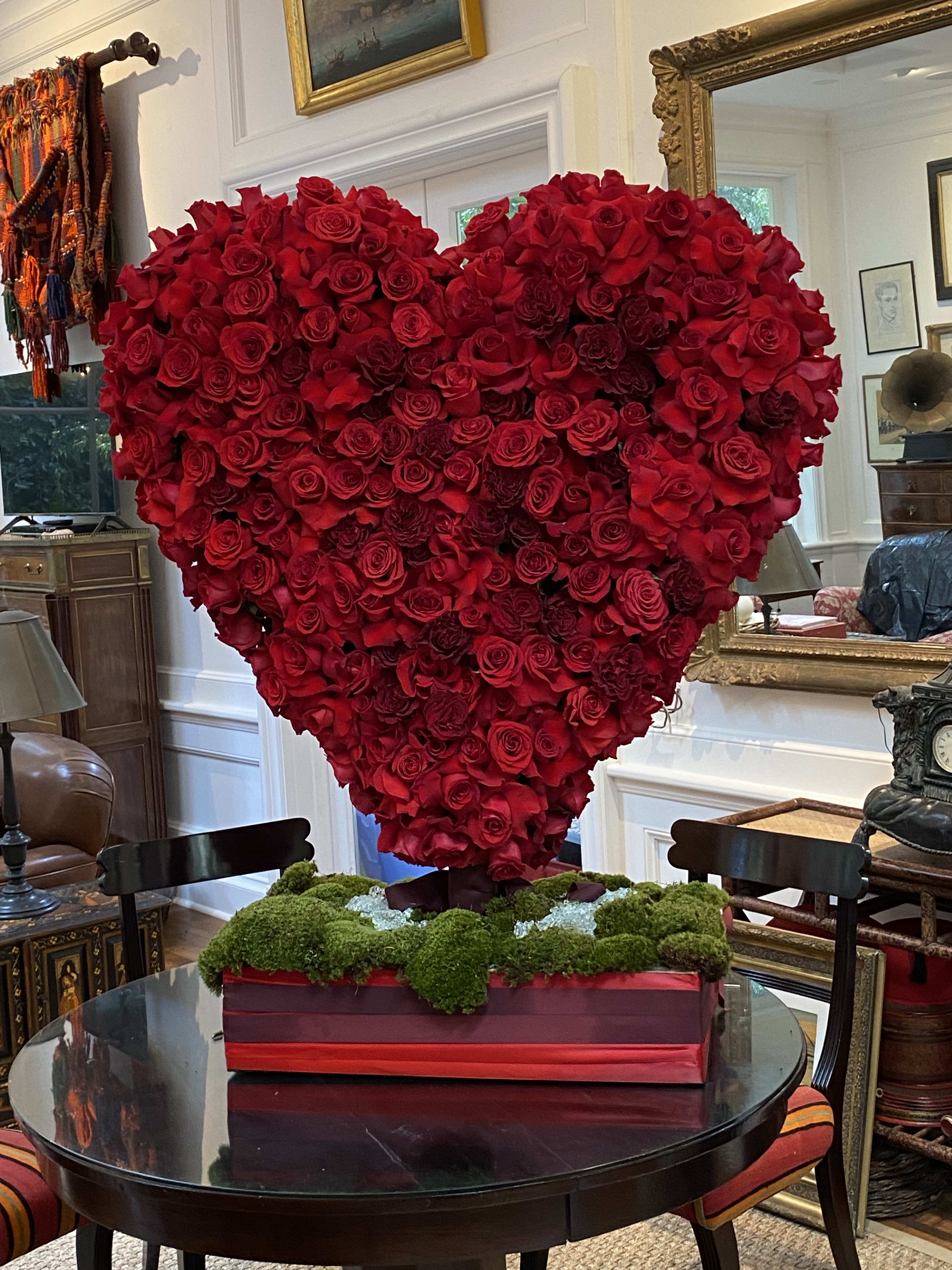 My Lovely Heart - one and only custom built- red rose heart arrangement to show a loved one how much you care for them! This comes with lots of lush red roses, orchids on a display stand