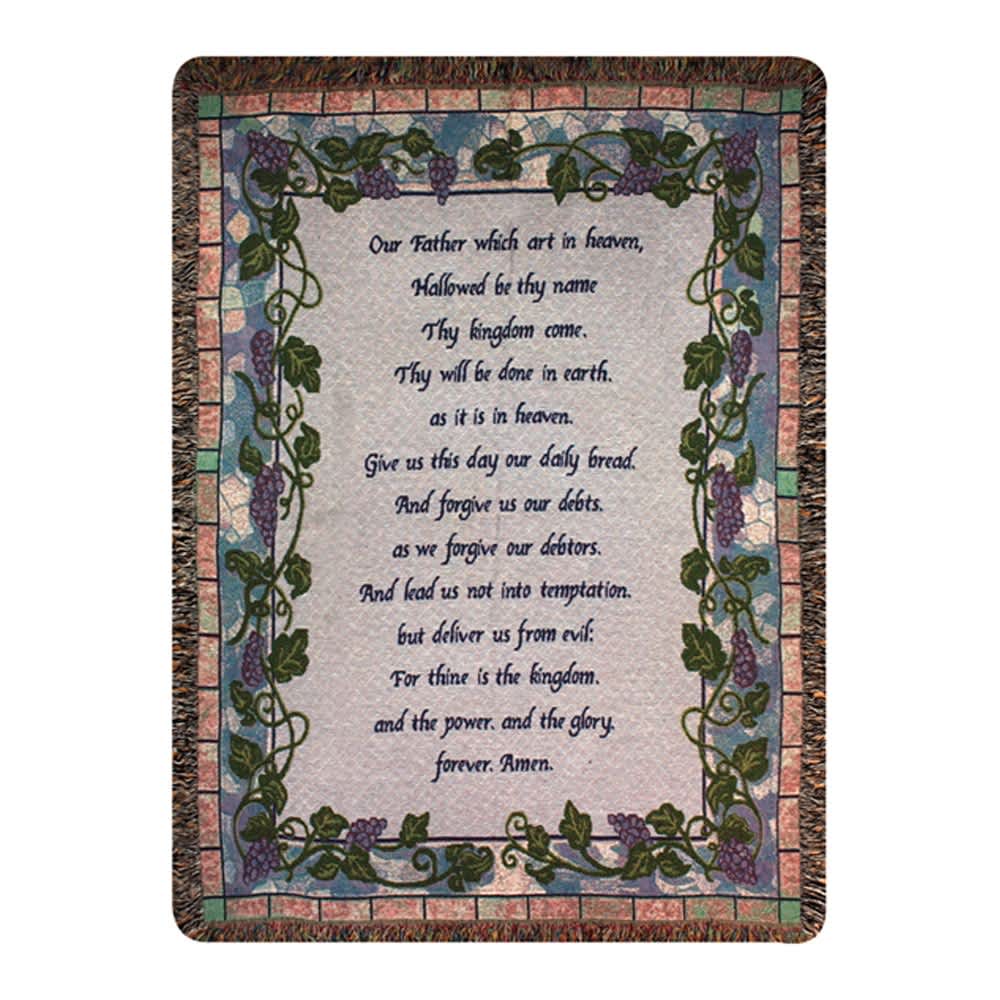 The Lord’s Prayer - This heirloom-quality The Lord's Prayer Tapestry Throw will add boutique charm to your home! Our Tapestry Throws are woven from 100% cotton. The weave is thick, and this versatile 50&quot; x 60&quot; piece can be used as a blanket, bedspread, or wall hanging.