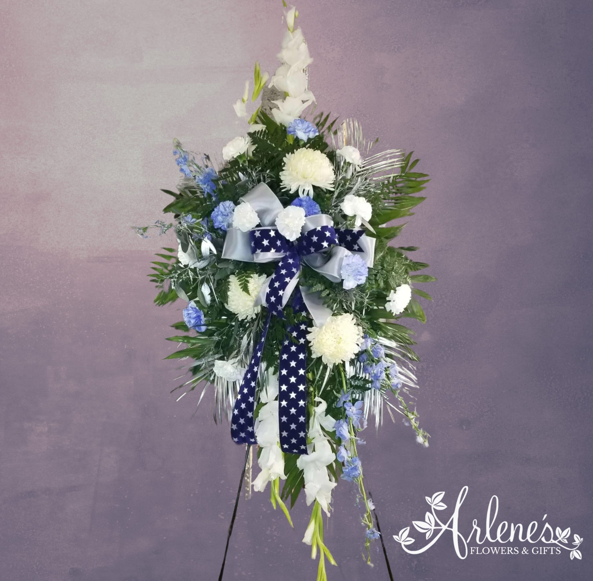 Designer's Choice Blue and White Sympathy Easel - Here are some examples of this popular request. Call us during business hours if you have any special requests, otherwise we will choose what we find to be the best!