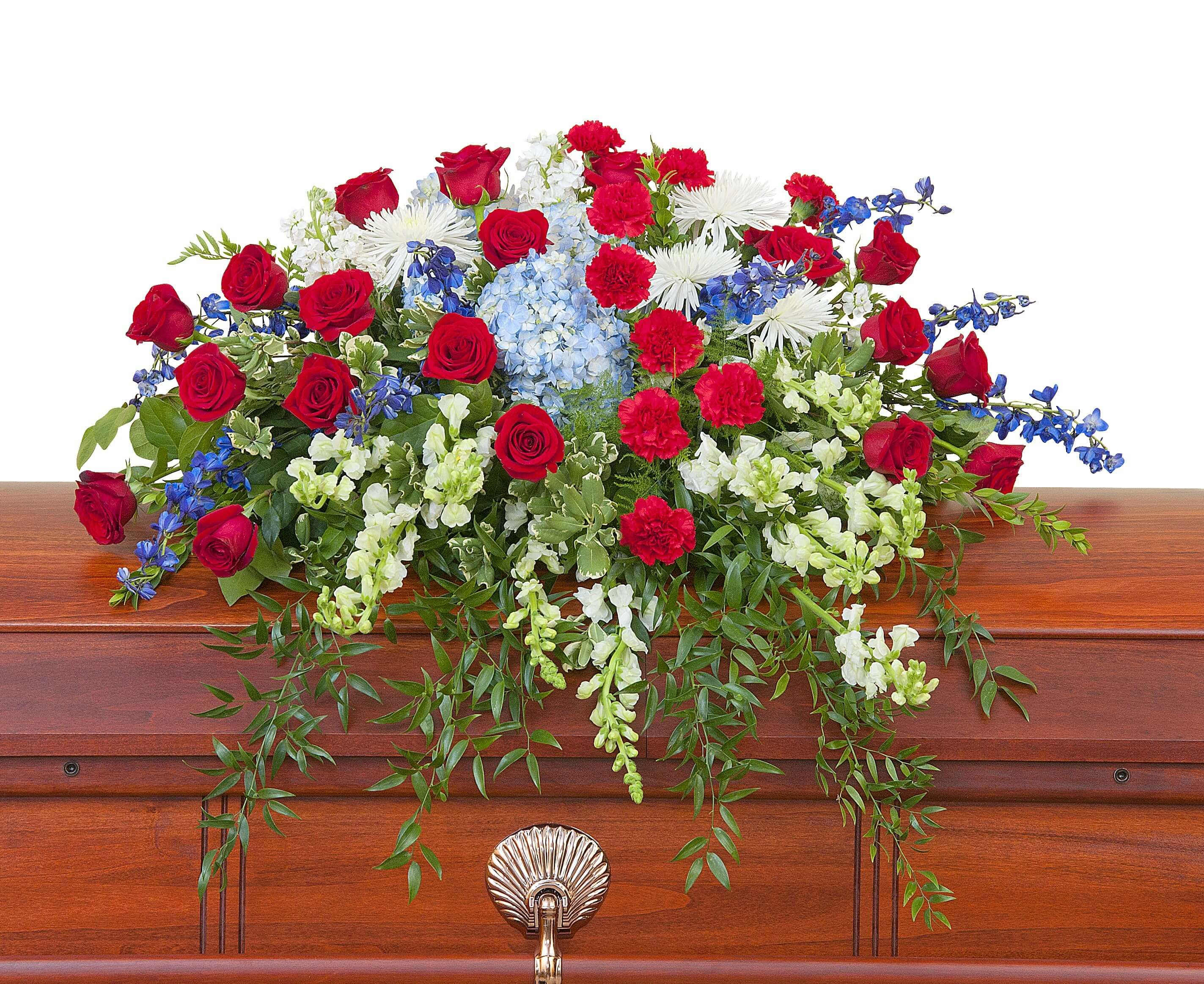 Honor Casket Spray - Full - This beautiful red, white and blue casket spray gives tribute to the one who served with honor.