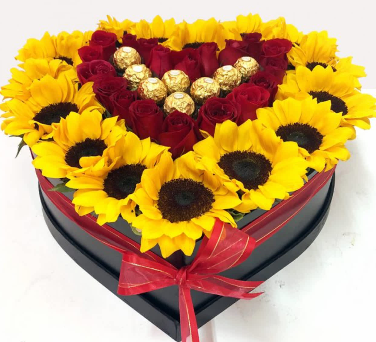 sunflower power sunflower power - sunflowers .red roses and chocalates