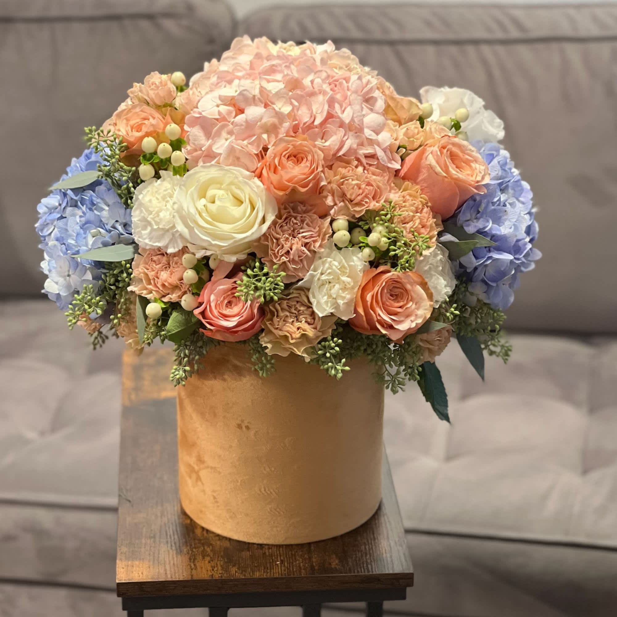 Autumn Romance  - Hydrangea, roses, carnations, eucalyptus, berries