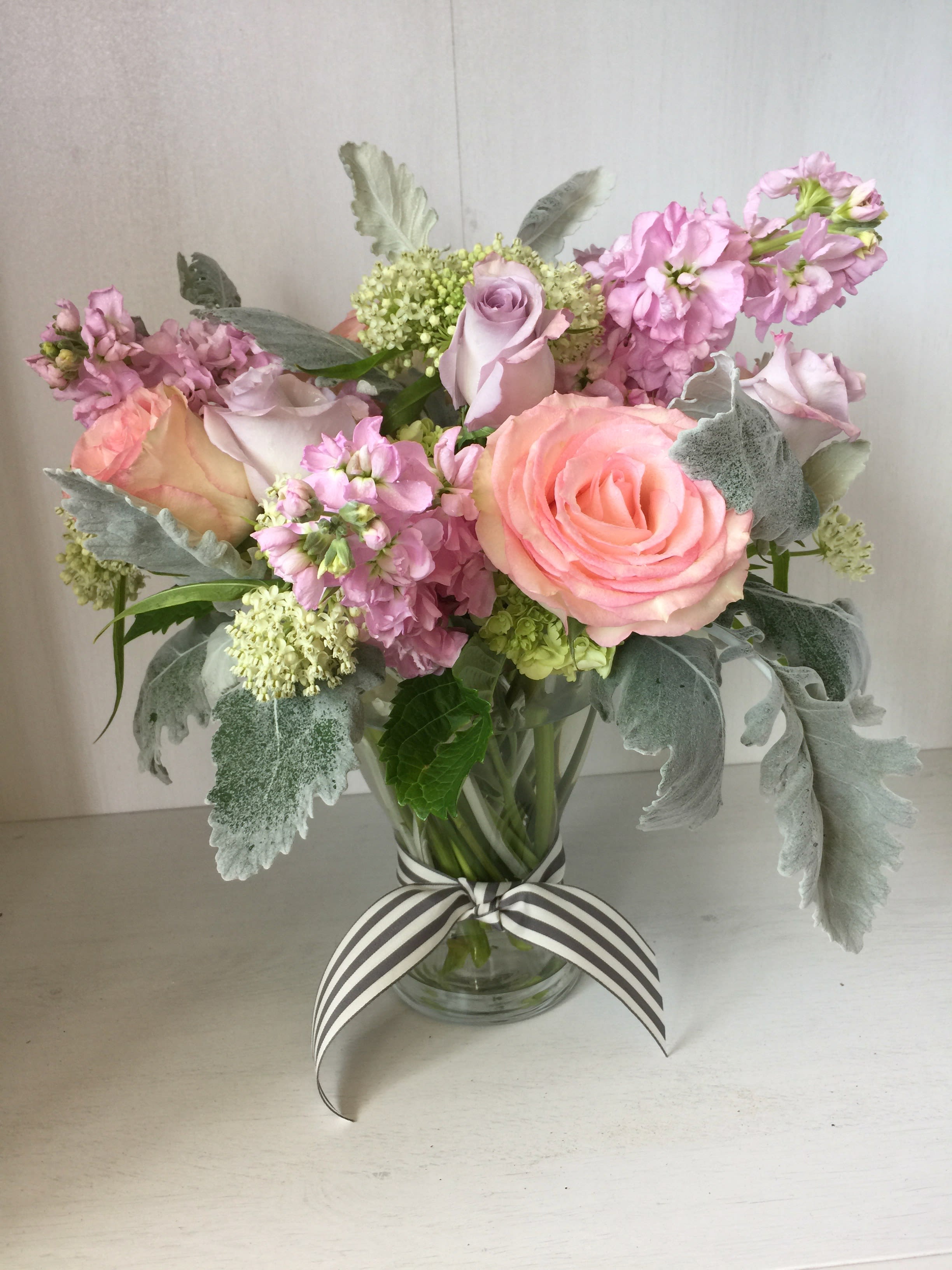 Antique Pinks - Vased Arrangement of Soft Pinks with a Vintage Vibe