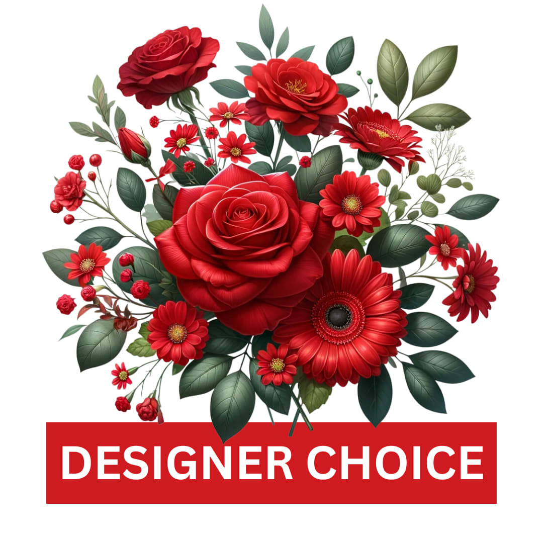 Designer Choice: Robust Reds - Stunning mix of flowers hand selected and arranged in a vase by one of our expert florists