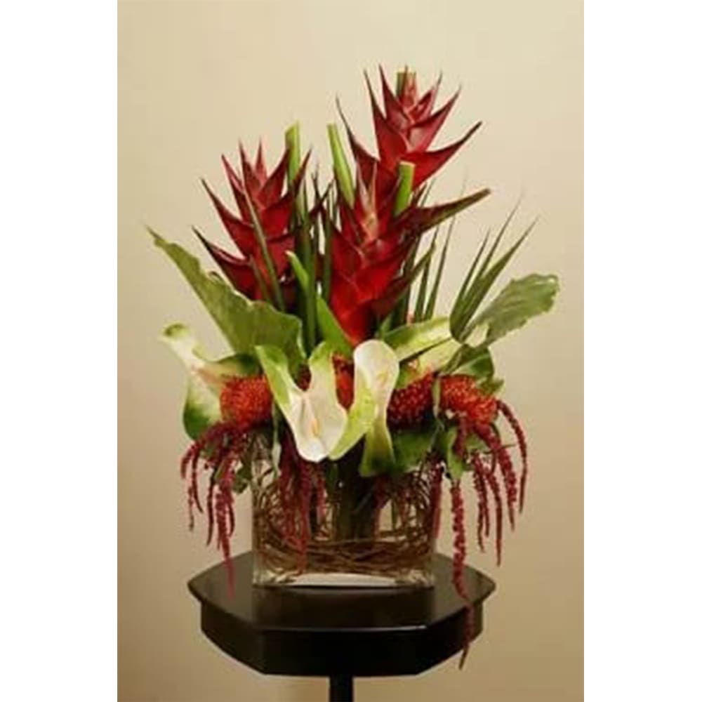 Exotic Mix #E24 - Assorted mix of tropical exotic flowers in a glass vase 