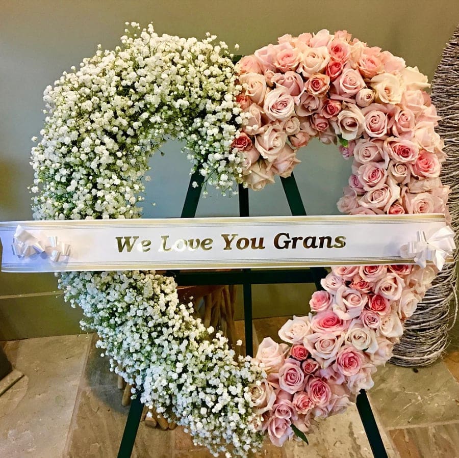 98 ROSE BABIES BREATH OPEN HEART WREATH