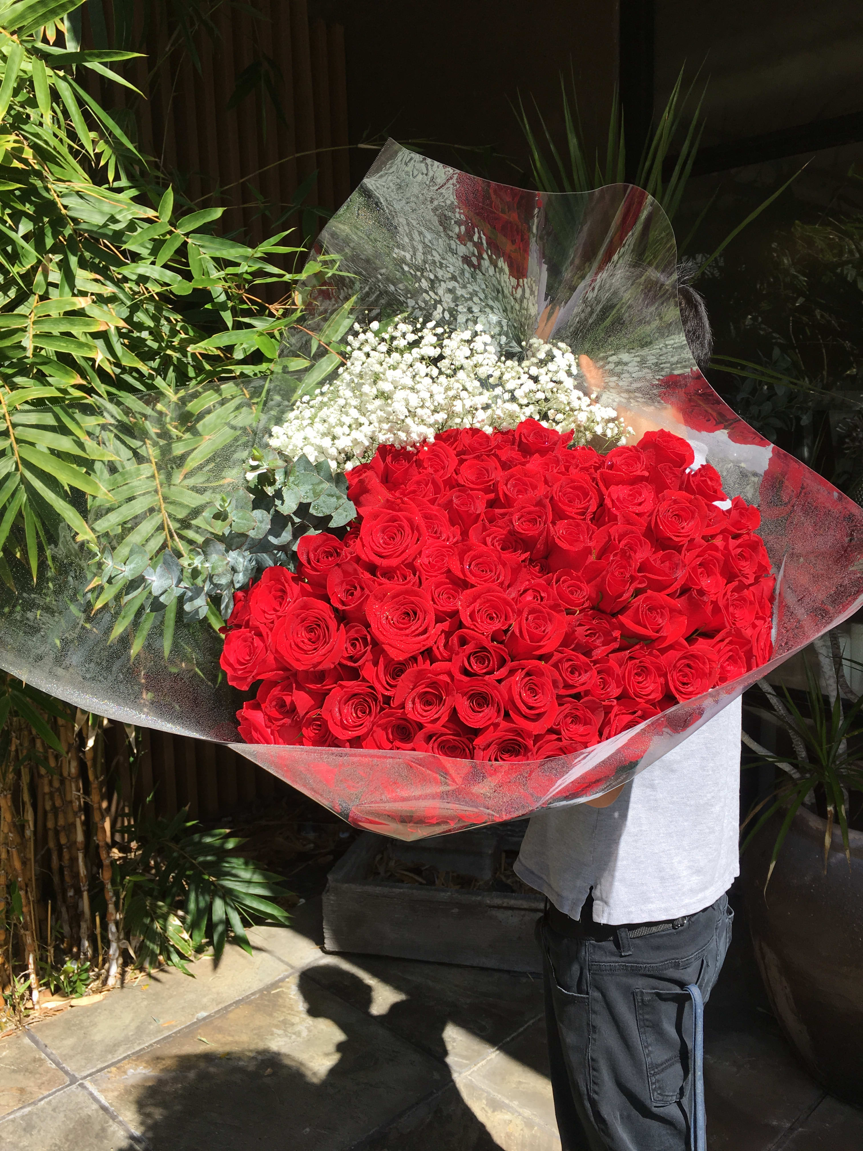 #160 100 Red roses wrapped bouquet  - This product is perfect for proposal... and any occasions!