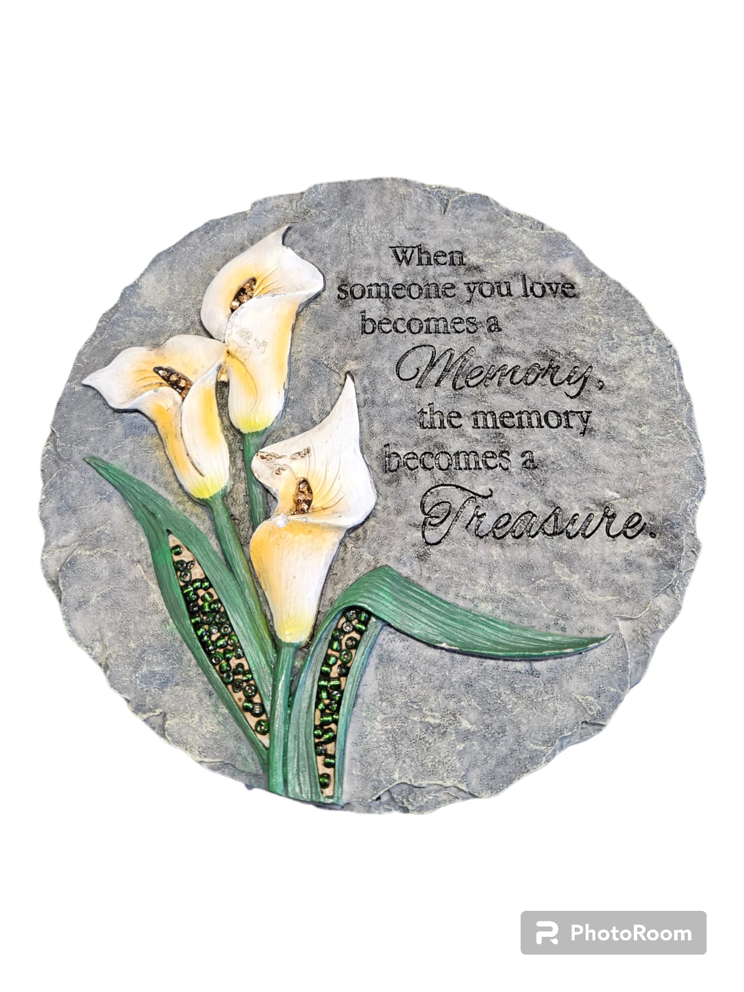 Calla Stepping Stone - When someone you love becomes a memory the memory becomes a treasure.  You get the stone and the easel to be displayed at the service or at the home. 